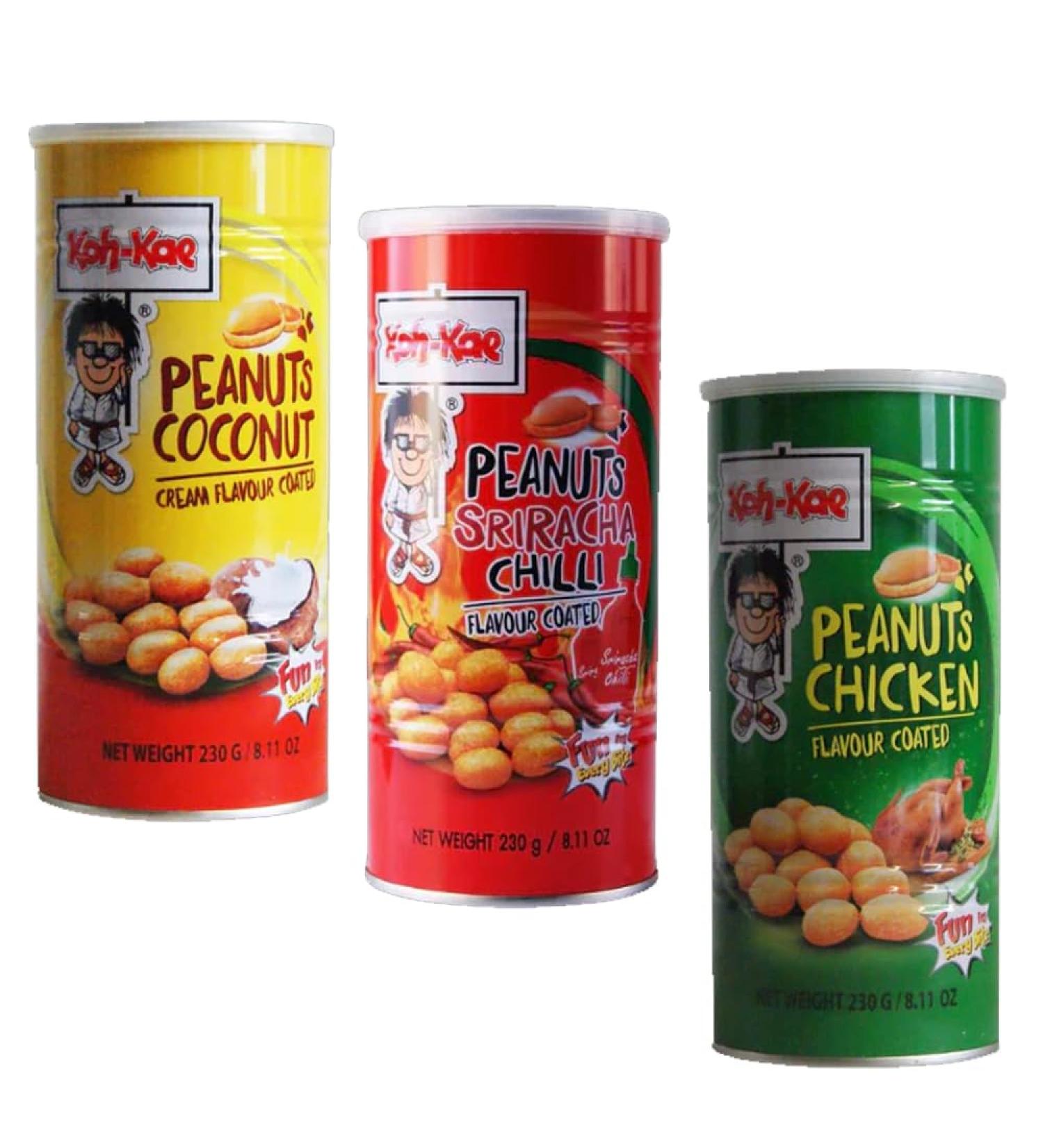 Koh-Kae Peanuts Mixed Packs - Coconut Chicken Sriracha Chilli Flavours 230g Each - Crunchy Snack for All Occasions (Pack Of 3) - Buy Online on GoSupps.com