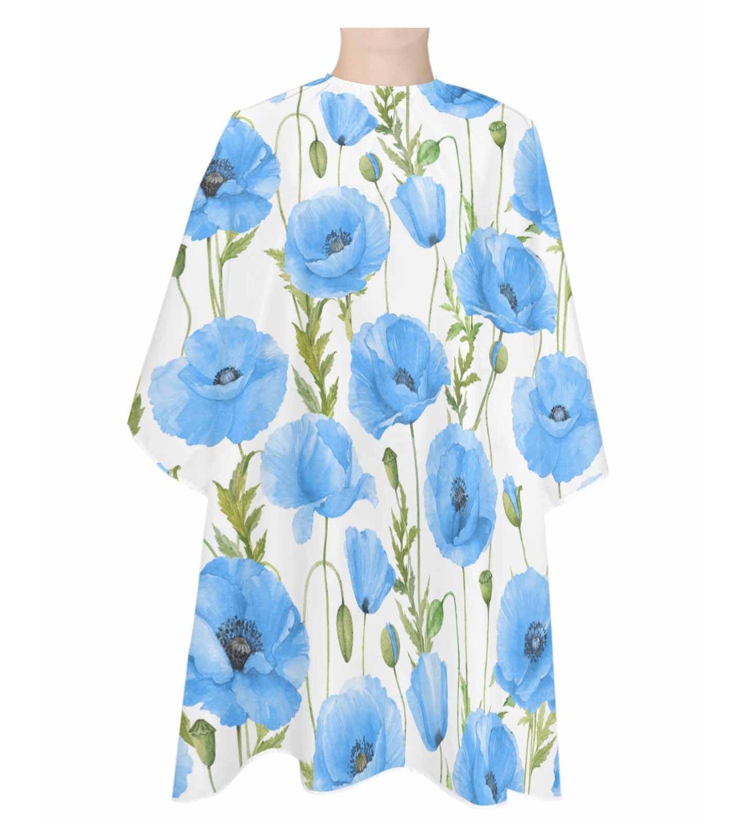 Floral Blue Barber Cape - Adjustable Hair Cutting Cape for All Ages | Watercolor Green Leaf Design | 55x63 Inch Hairdressing Accessory - Buy Online on GoSupps.com