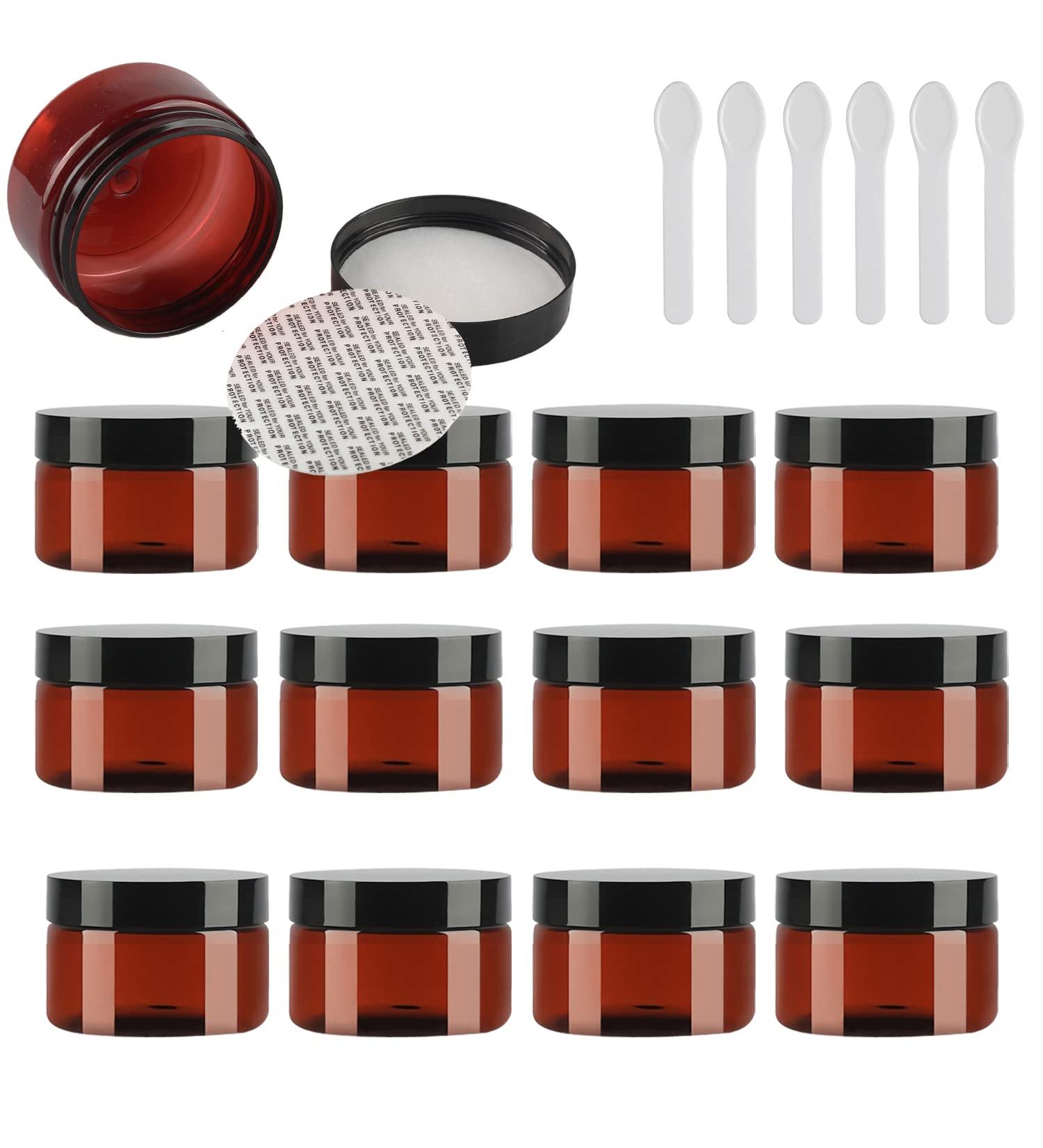 TIANZD 24 Pieces Empty 100ml Brown Plastic Cosmetic Jars with Black Screw Lid 100g Small Pot for Cosmetic Travel Homemade Cream Gel Lip Balm Salve Storage Containers+ 6x Spatula Brown 100ml - Buy Online on GoSupps.com