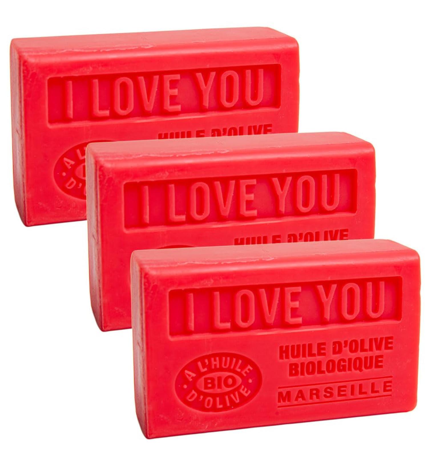 Buy Savon de Marseille - Organic Olive Oil & Shea Butter Soap - I Love You Scent - Set of 3 - 125g Bar - International Shipping - Buy Online on GoSupps.com