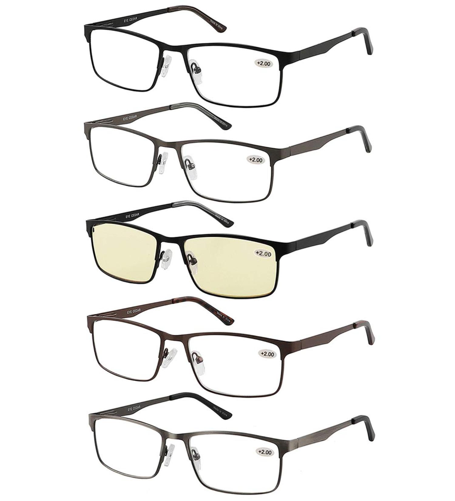 Amcedar 5-Pack Reading Glasses Men Metal Frame Rectangle Style Stainless Steel Material Spring Hinges Includes Computer Readers +1.00 +1.00 Magnification (Pack of 5) 5 Pairs Mix - Buy Online on GoSupps.com