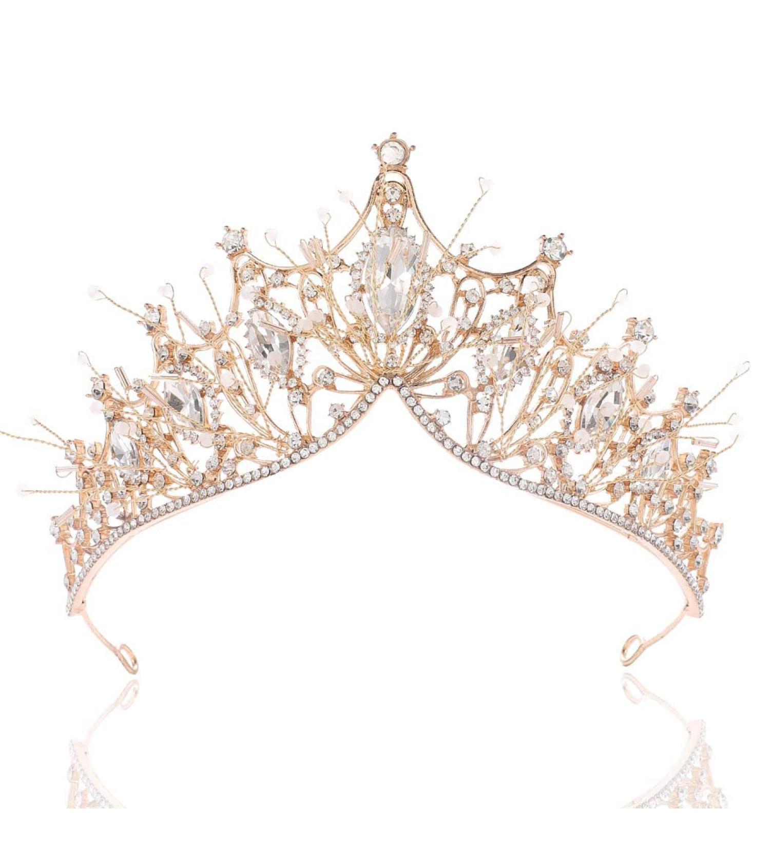 Unicra Gold Baroque Crown & Tiara - Rhinestone Wedding Queen Princess Bridal Hair Accessory for Women and Girls - Buy Online on GoSupps.com
