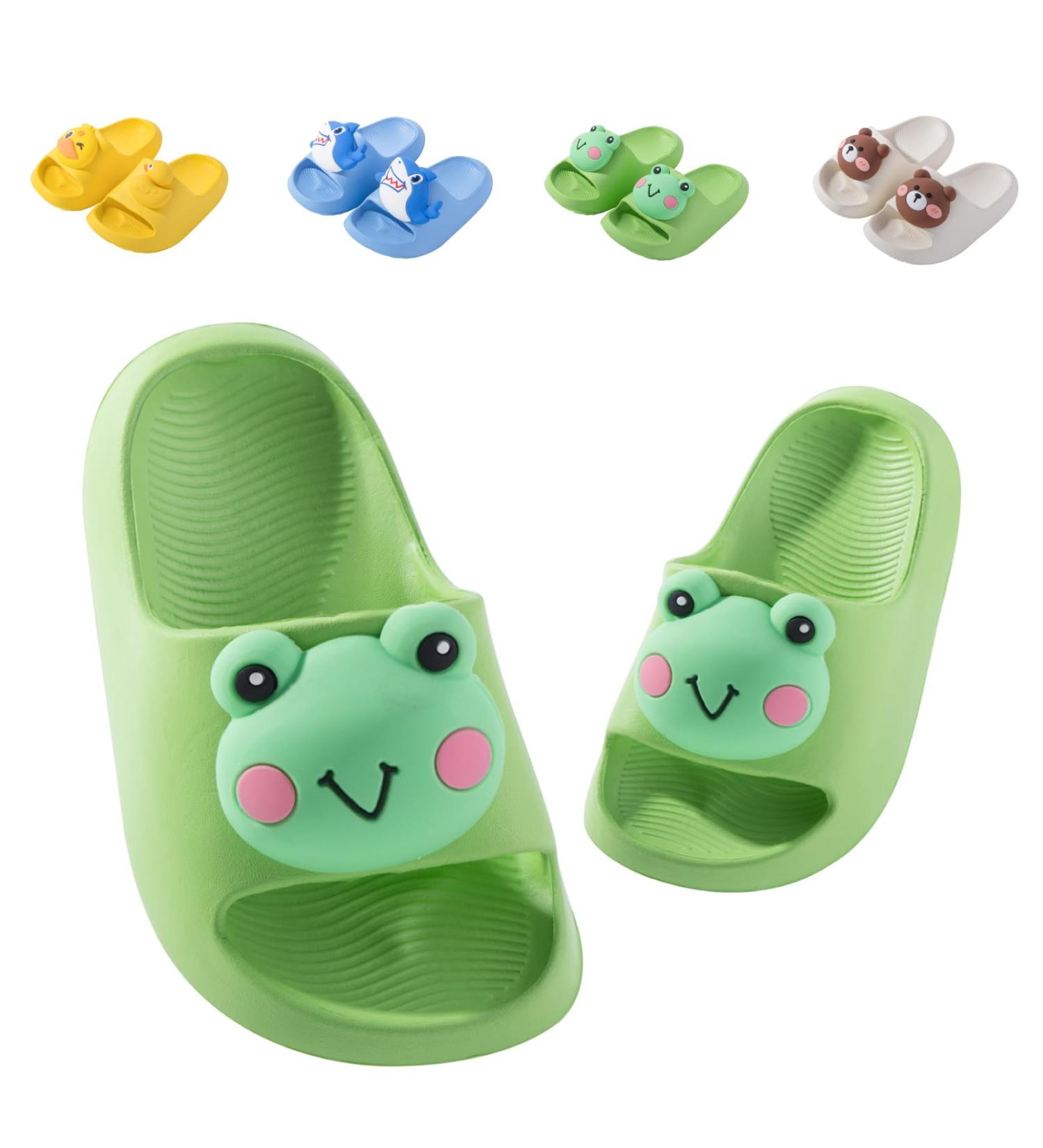 Flat Flops: Kids' Frog Green Summer Slippers - Anti-Slip Shower & Beach Sandals for Parent-Child Fun - Buy Online on GoSupps.com