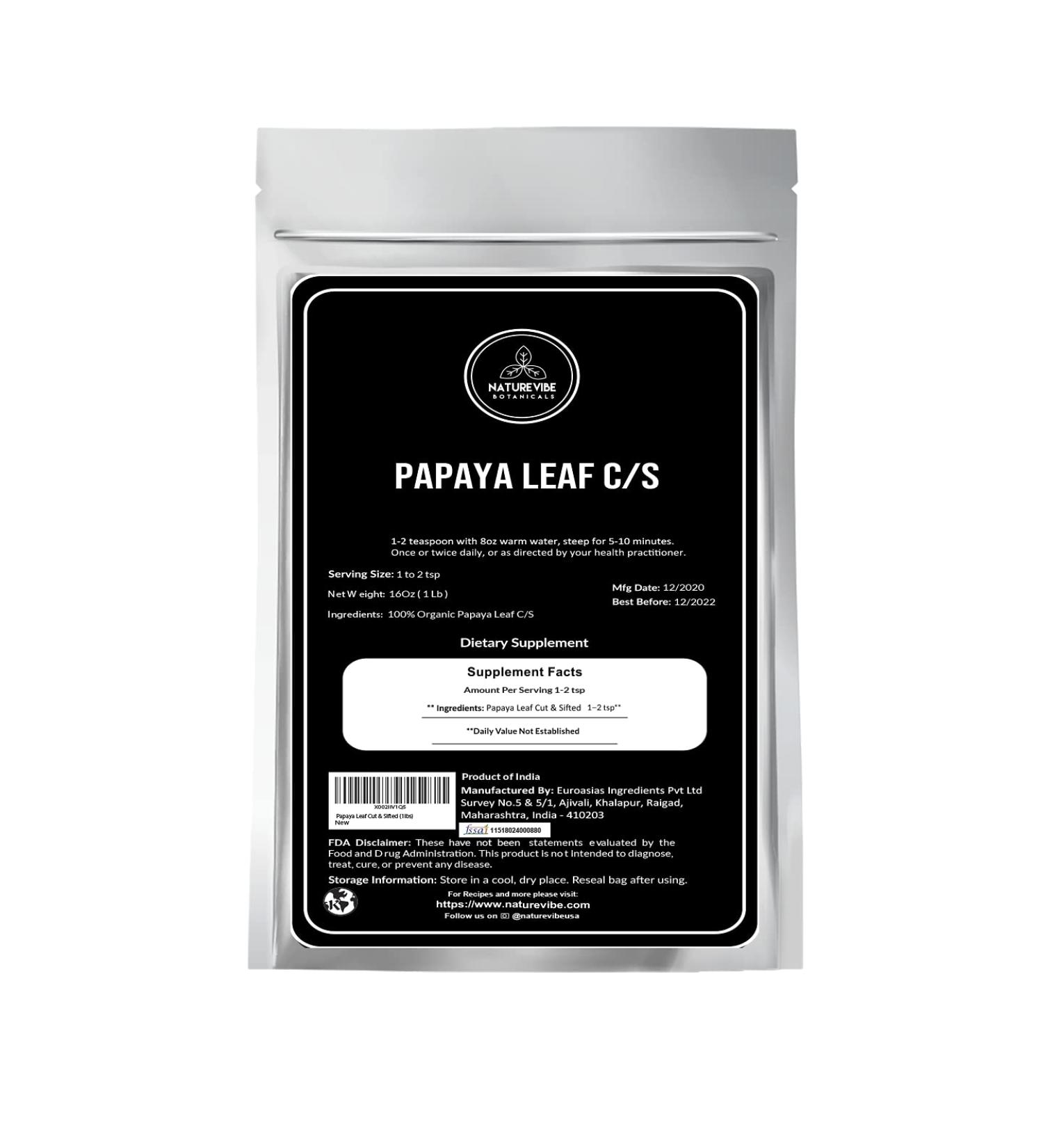 Naturevibe Botanicals Papaya Leaf Cut & Sifted - 1lb (16 oz) | Pure & Organic - Buy Online on GoSupps.com