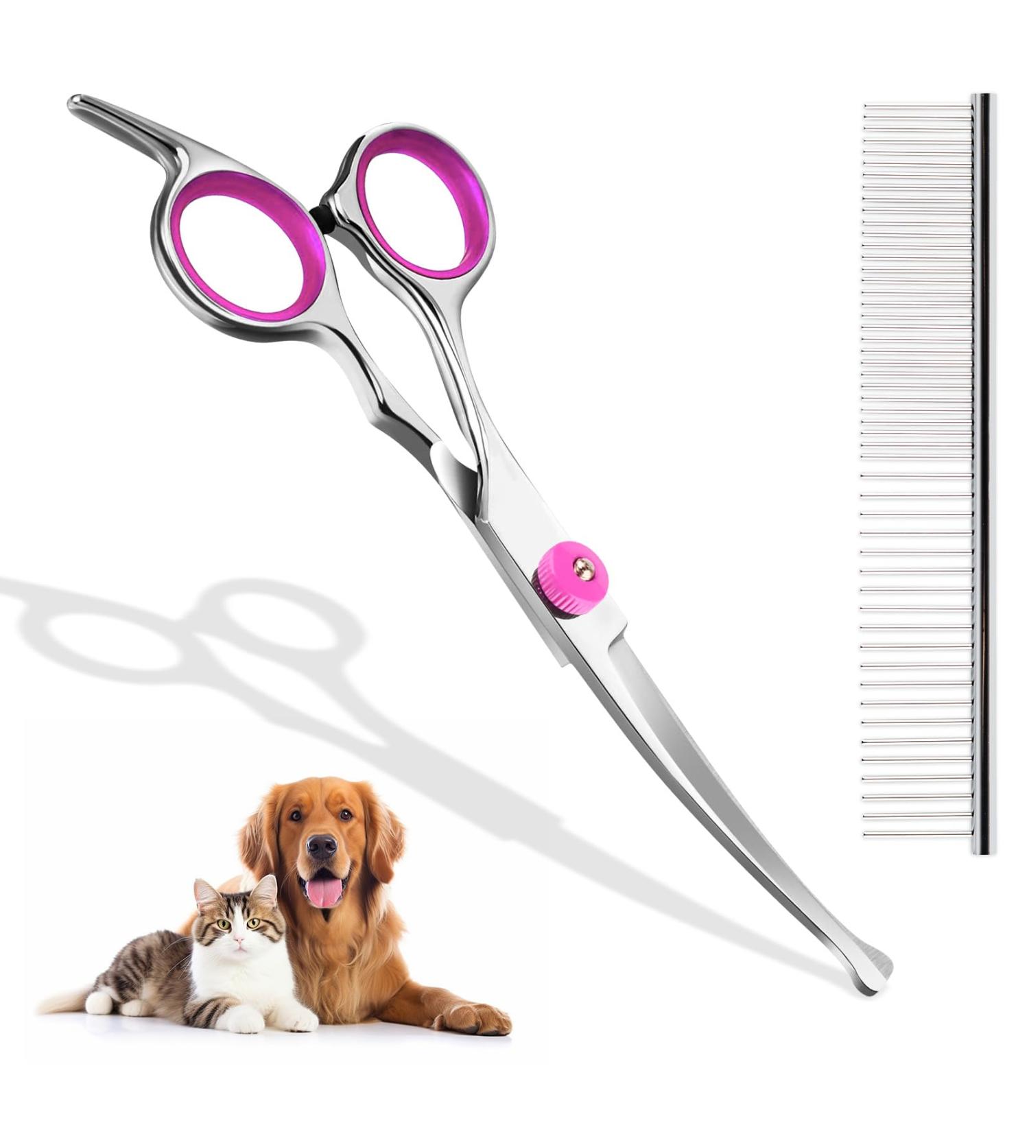 Professional Curved Dog & Cat Grooming Scissors Set - Pink Stainless Steel with Pet Comb | International Shipping - Buy Online on GoSupps.com