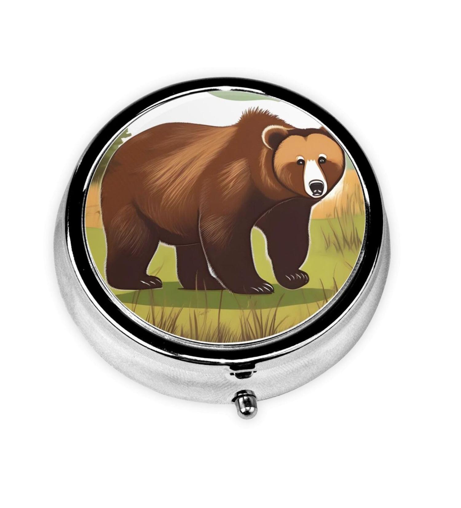 Brown Bear Walking Round Pill Box - 3 Compartment Portable Travel Organizer for Medications - Buy Online on GoSupps.com