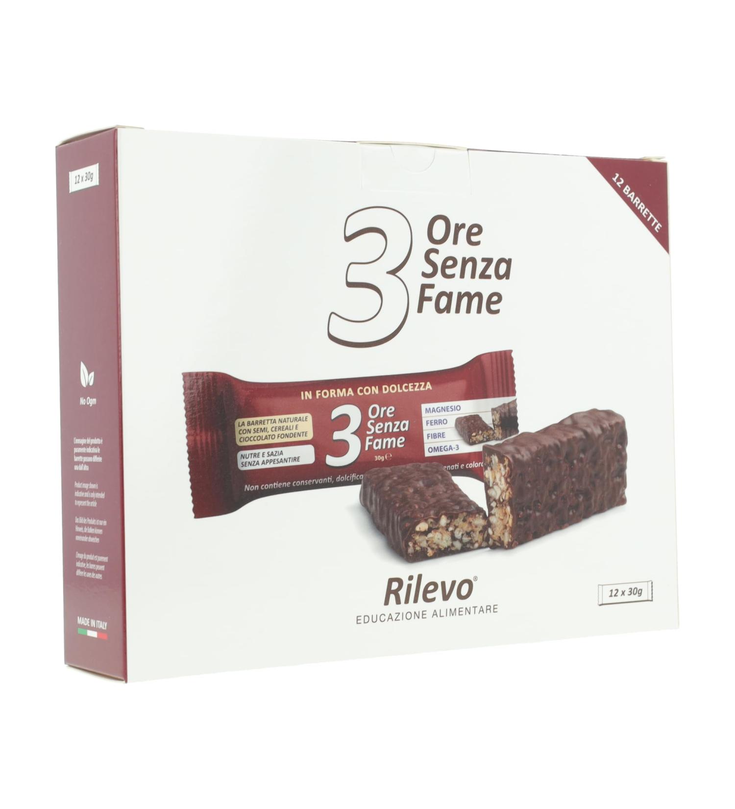  Rilevo Rilevo - 3 hours without hunger - 12 individual packs of starving bars with seeds cereal coated in dark chocolate (12 x 30 g) - Buy Online on GoSupps.com