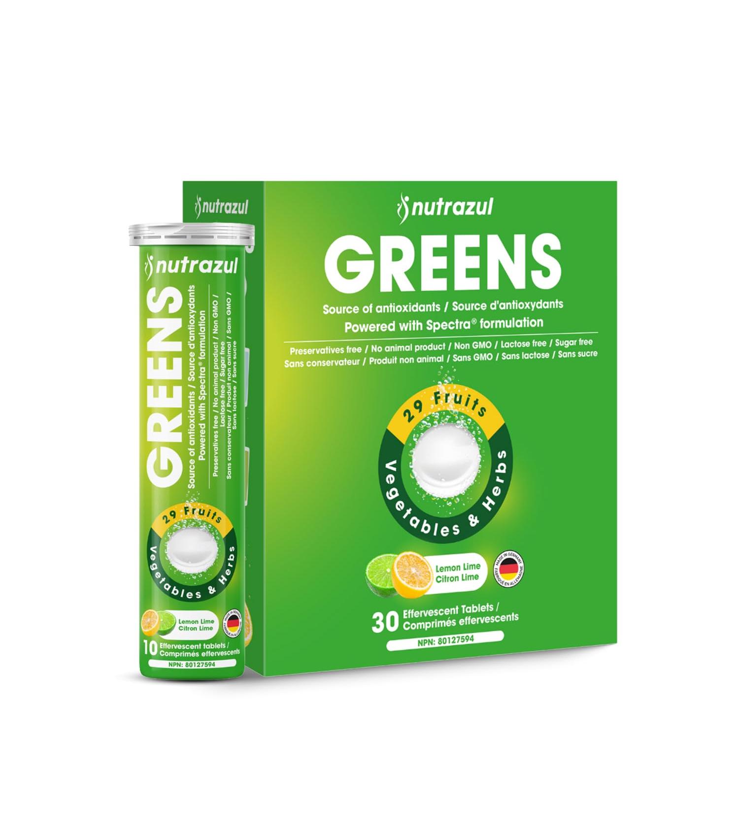 nutrazul Greens Effervescent Tablets - Daily Super Greens Supplement with 29 Superfoods - Antioxidant & Immune Support - Lemon Lime Flavor - Non-GMO - 30 Tablets - Buy Online on GoSupps.com