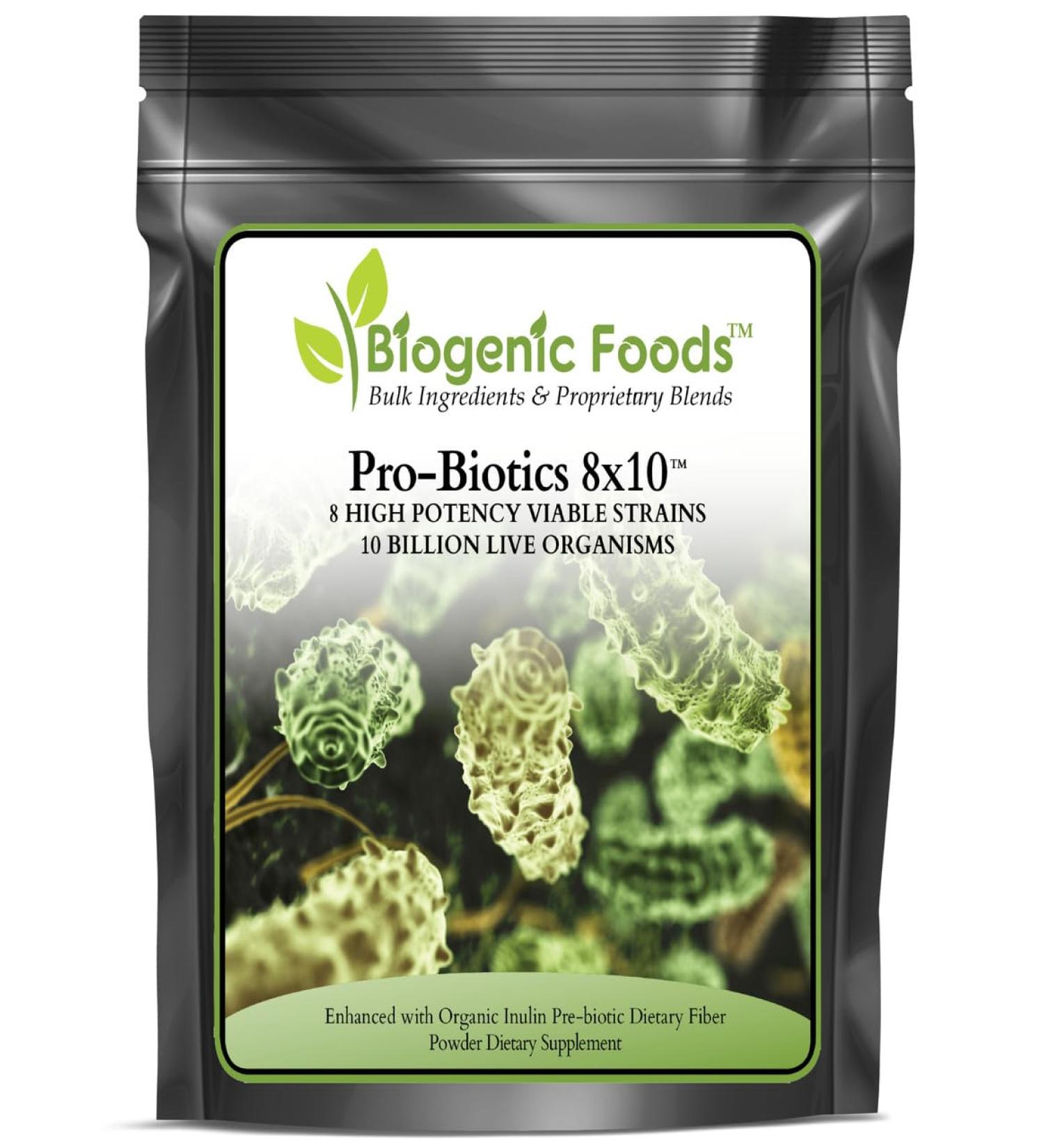 ProBiotics 8x10 with Fiber - Organic Powder 8 Strains of 10 Billion Live Organisms per Serving 30 SRV