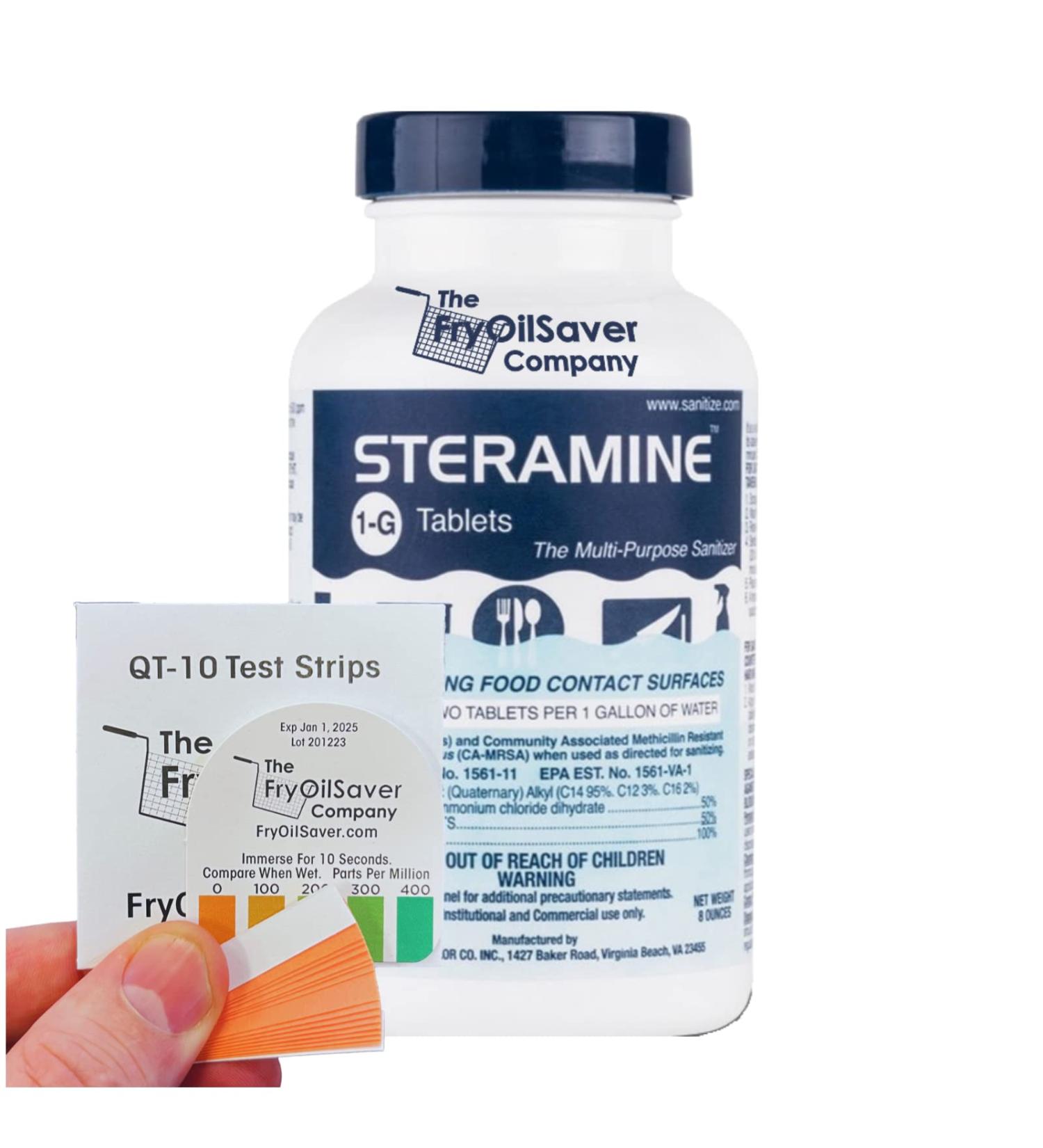 Quaternary Sanitizing Tablets 150 ct. Bottle | Kills E-Coli, HIV, Listeria | Food Contact Surface Sanitizer | Includes 15 QT-10 Test Strips - Buy Online on GoSupps.com