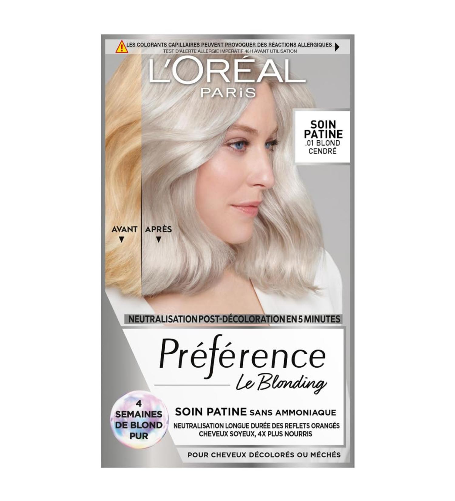 L OR AL PARIS - Post-Bleaching Patina Treatment - Neutralizes Orange Tones & Nourishes Hair - Ammonia-Free - Pr f rence Le Blonding - Shade: Ash Blonde (01) - Buy Online on GoSupps.com