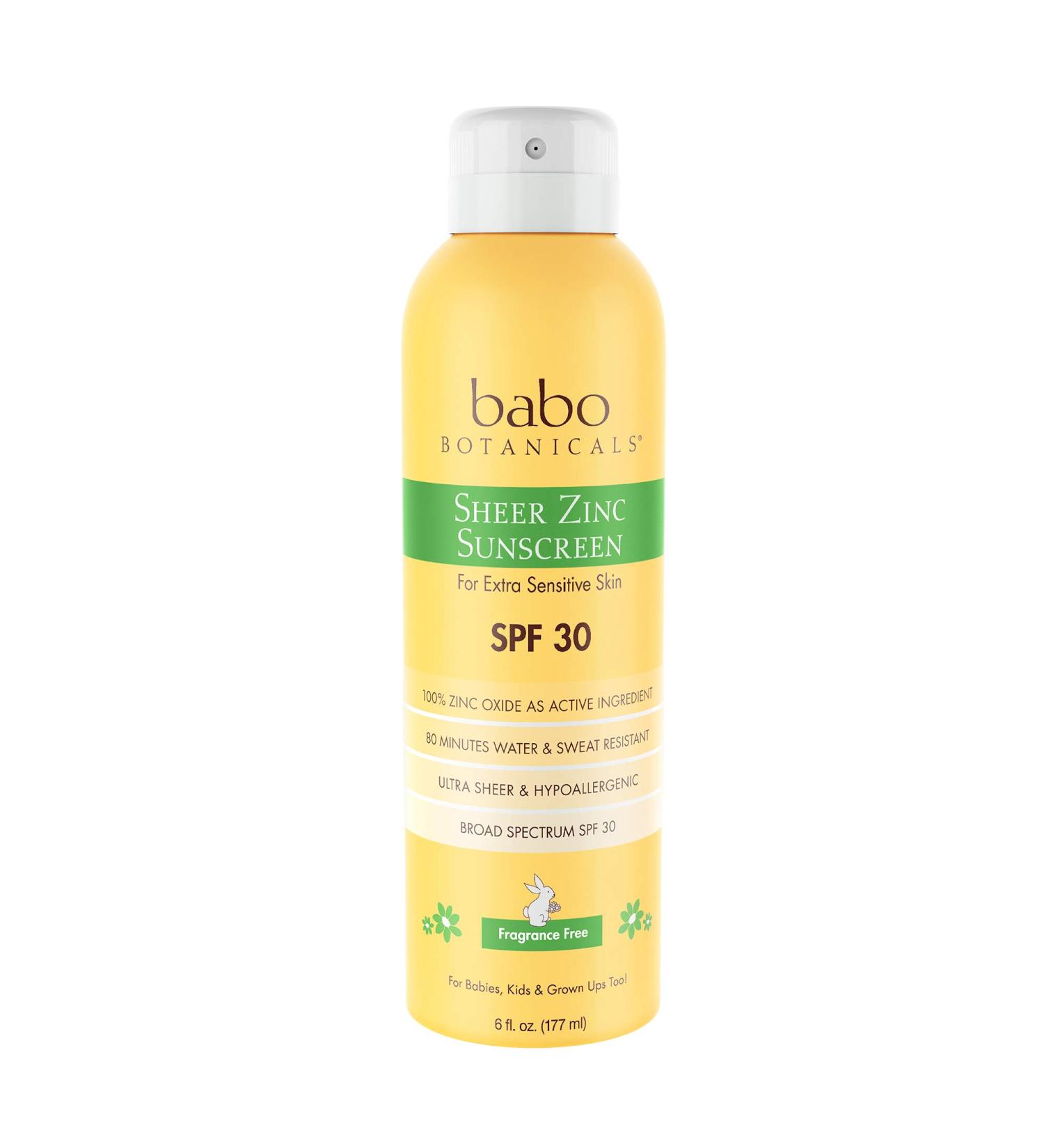 Babo Botanicals Sheer Zinc SPF 30 Sunscreen Spray - 100% Mineral, Reef-Friendly, Fragrance-Free, Vegan - Safe for Babies & Sensitive Skin - 6 oz - Buy Online on GoSupps.com