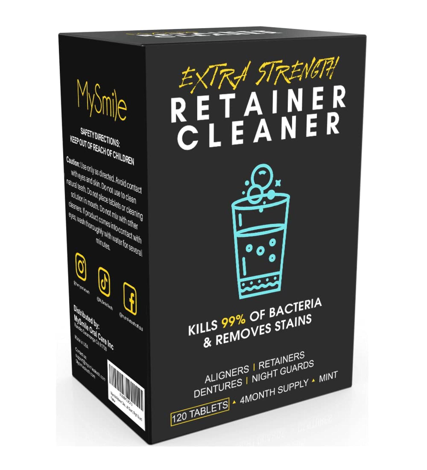 Mysmile Retainer Cleaner - 120 Tablets for Aligner, Invisalign, Mouth Guard, Night Guard - Removes Plaque, Odors, Stains - Dental Hygiene Solution (Pack of 1) - Buy Online on GoSupps.com