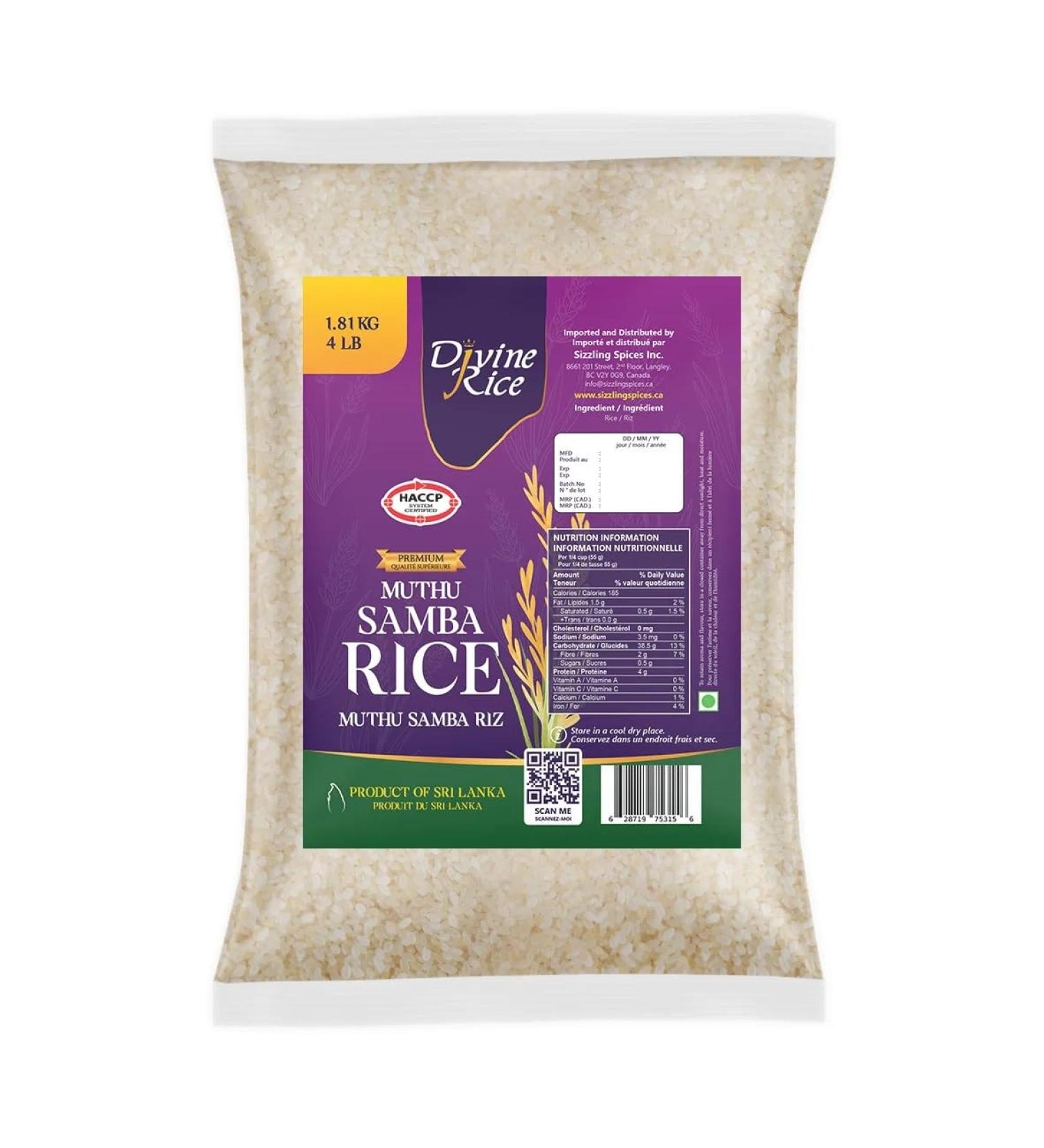 Divine Rice Muthu Samba 4lb Pack Premium Sri Lankan White Rice for Authentic Curries and Everyday Cooking