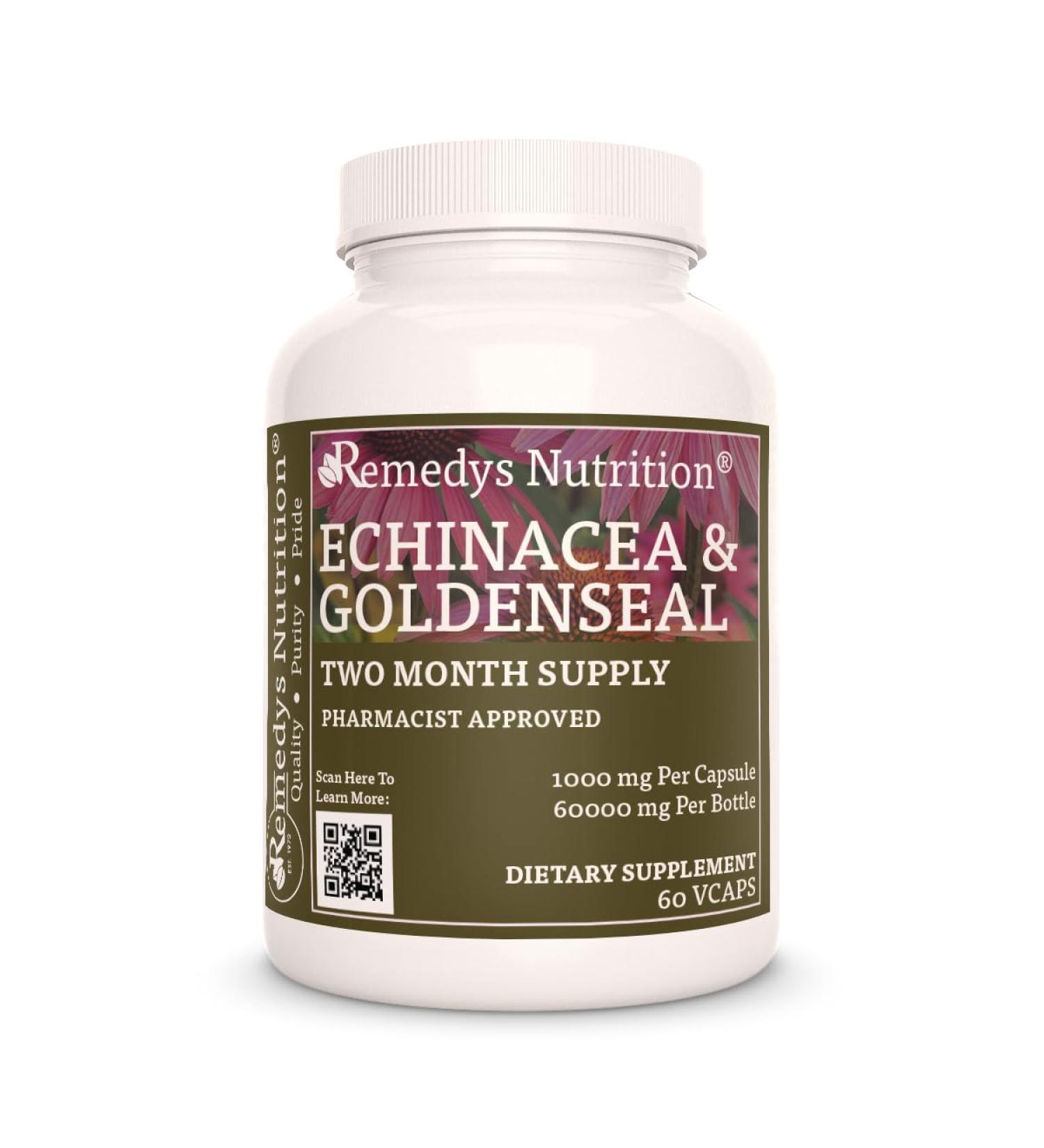 Remedy s Nutrition Echinacea & Goldenseal | 1 000mg 60 Vegan Capsules Herbal Dietary Supplement | Two Month Supply - Buy Online on GoSupps.com