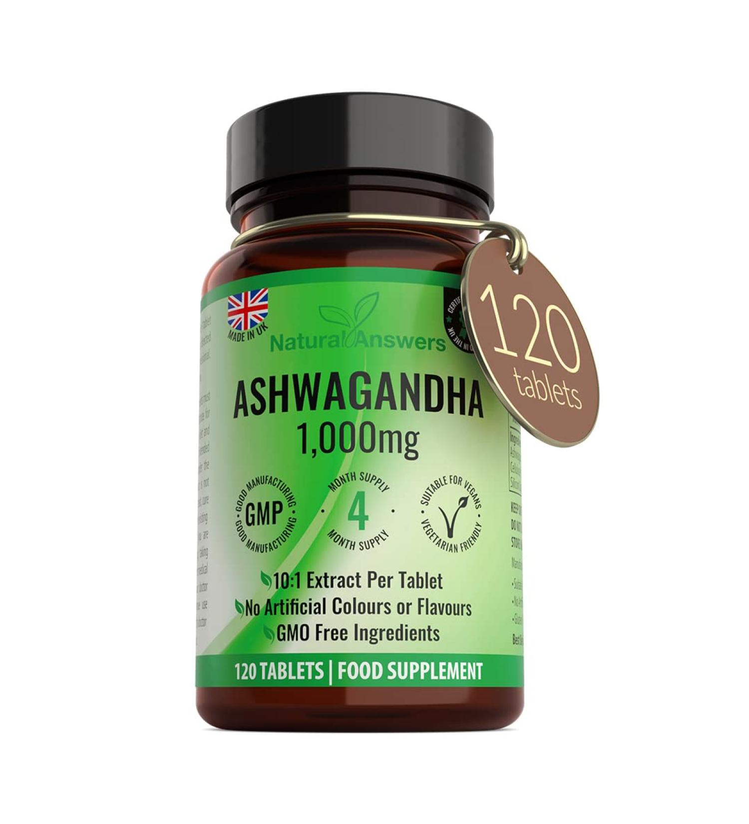 120 x Ashwagandha 1000mg Tablets | High Strength Vegan Formula | UK Made | 4 Month Supply - Buy Online on GoSupps.com