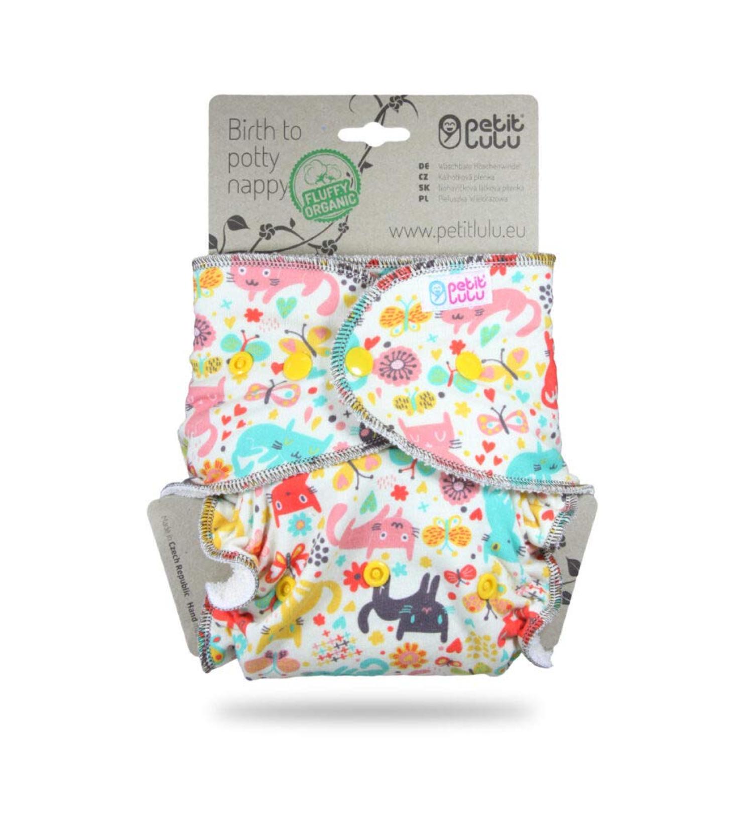Petit Lulu Bamboo Fitted Maxi-Night Diaper - Cat Meadow | Organic & Reusable | Made in Europe - Buy Online on GoSupps.com