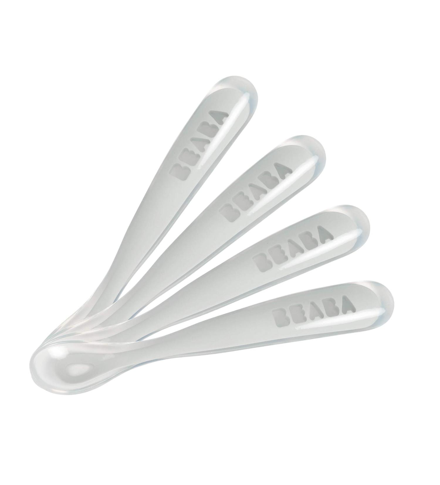 Beaba Set of 4 Silicone Weaning Spoons | Stage 1 | Soft Rounded Tip | Long Ergonomic Handle | Grey - Buy Online on GoSupps.com