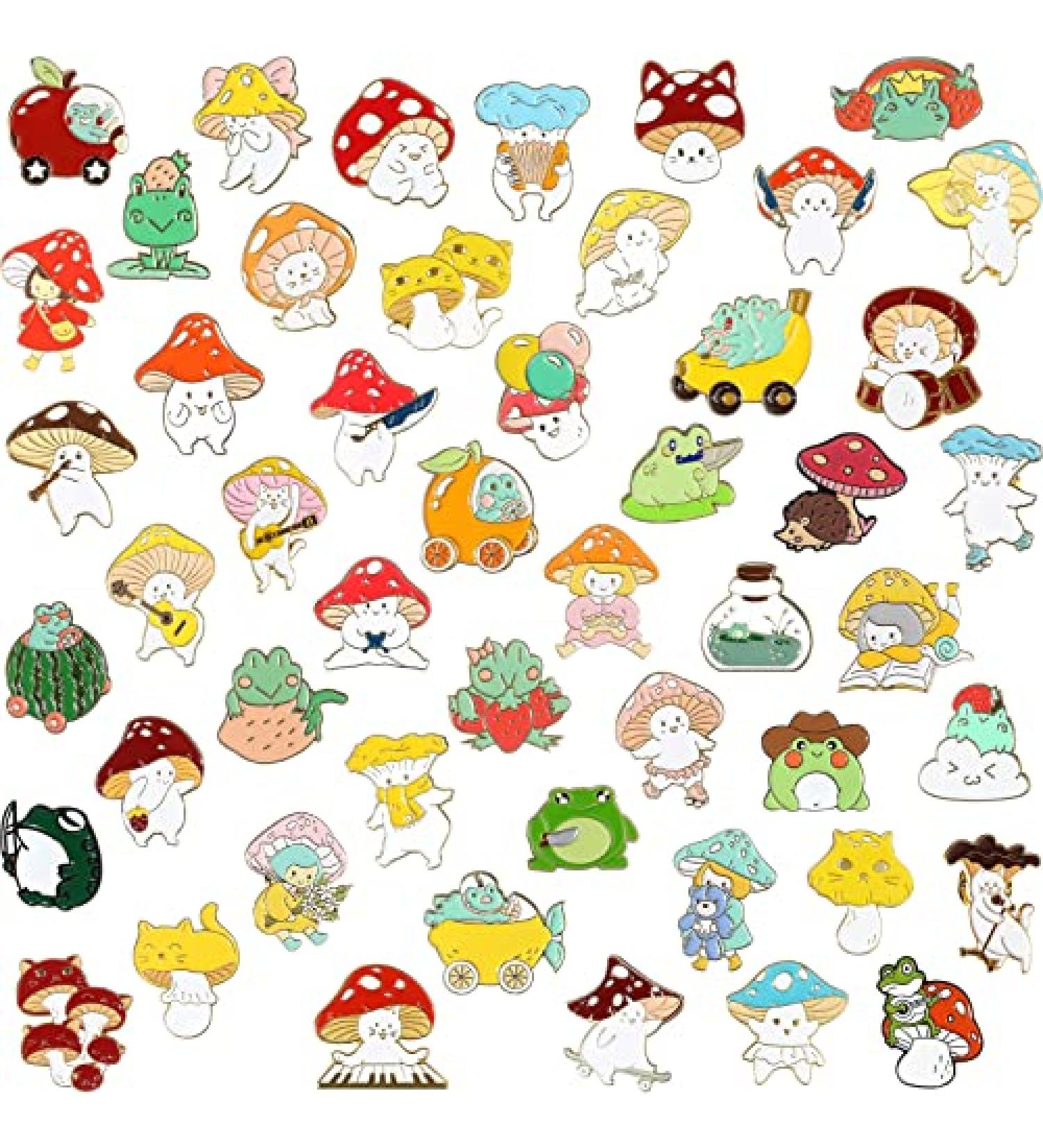Mushroom Frog Enamel Pins Set - 50 Pcs | Cute Cartoon Lapel Badge | Kawaii Backpack Pins | Funny Mushroom Gifts for Bags, Clothes, Caps - Buy Online on GoSupps.com