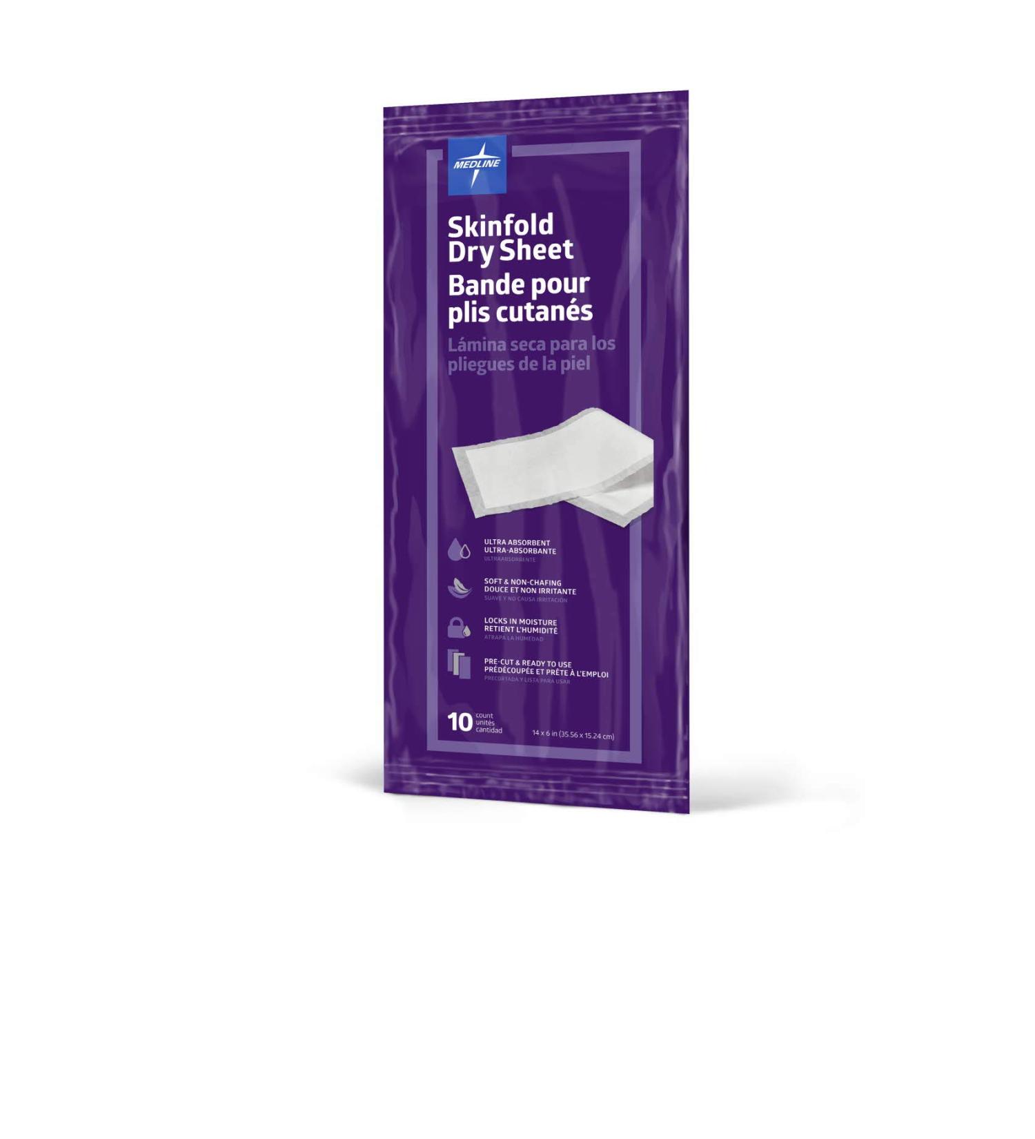 Medline Skinfold Dry Sheet 6 x 14 (10 Count) - Soft, Non-Chafing, Skin Moisture Management - Buy Online on GoSupps.com