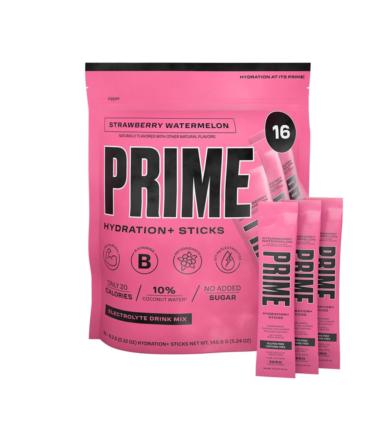 PRIME HYDRATION + Sticks Fraise Past que | B tonnets de poudre d'hydratation portion unique | Poudre d' lectrolyte en d placement | Faible teneur en sucre | Sans caf ine | V g talien | 16 b tonnets Past que fraise 5.76 Ounce (Pack of 16) - Buy Online on GoSupps.com