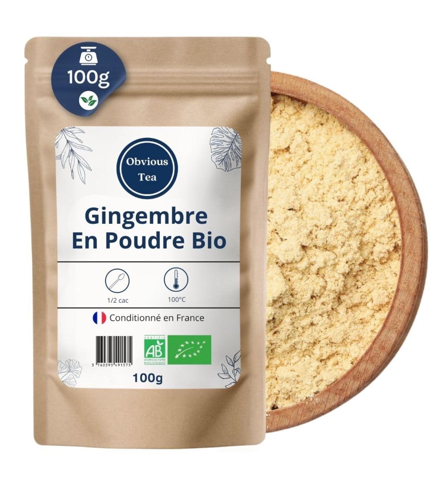 Gingembre Bio en Poudre en Vrac - Infusion et Tisane Digestion et Bien- tre - Zingiber Officinale Roscoe - Agriculture Biologique - Conditionn en France - Sachet de 100g (50 Tasses) 100 g (Lot de 1) - Buy Online on GoSupps.com