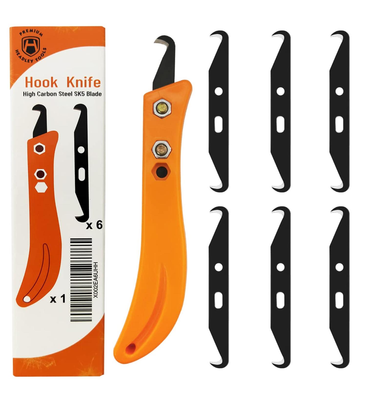 HEADLEY TOOLS Golf Grip Removal Hook Blade Utility Knife Set - 7 Hook Blades & 1 Handle - Regripping Golf Clubs - Orange - Buy Online on GoSupps.com