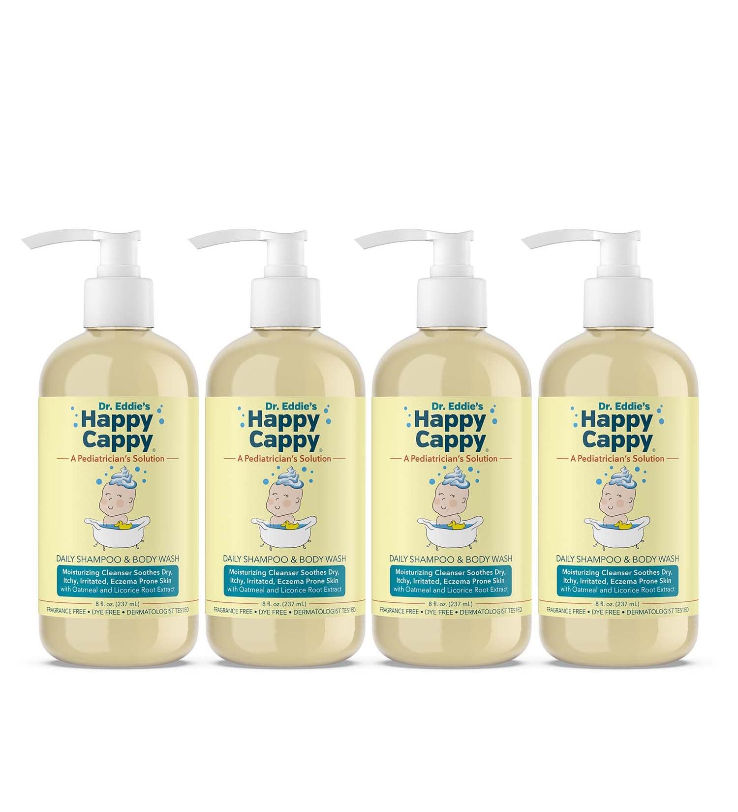 Happy Cappy Daily Shampoo Face and Body Wash for Dry Itchy Eczema Prone Skin - 8 oz Bottle Pack (Pack of 4) - Fragrance and Dye Free - Buy Online on GoSupps.com