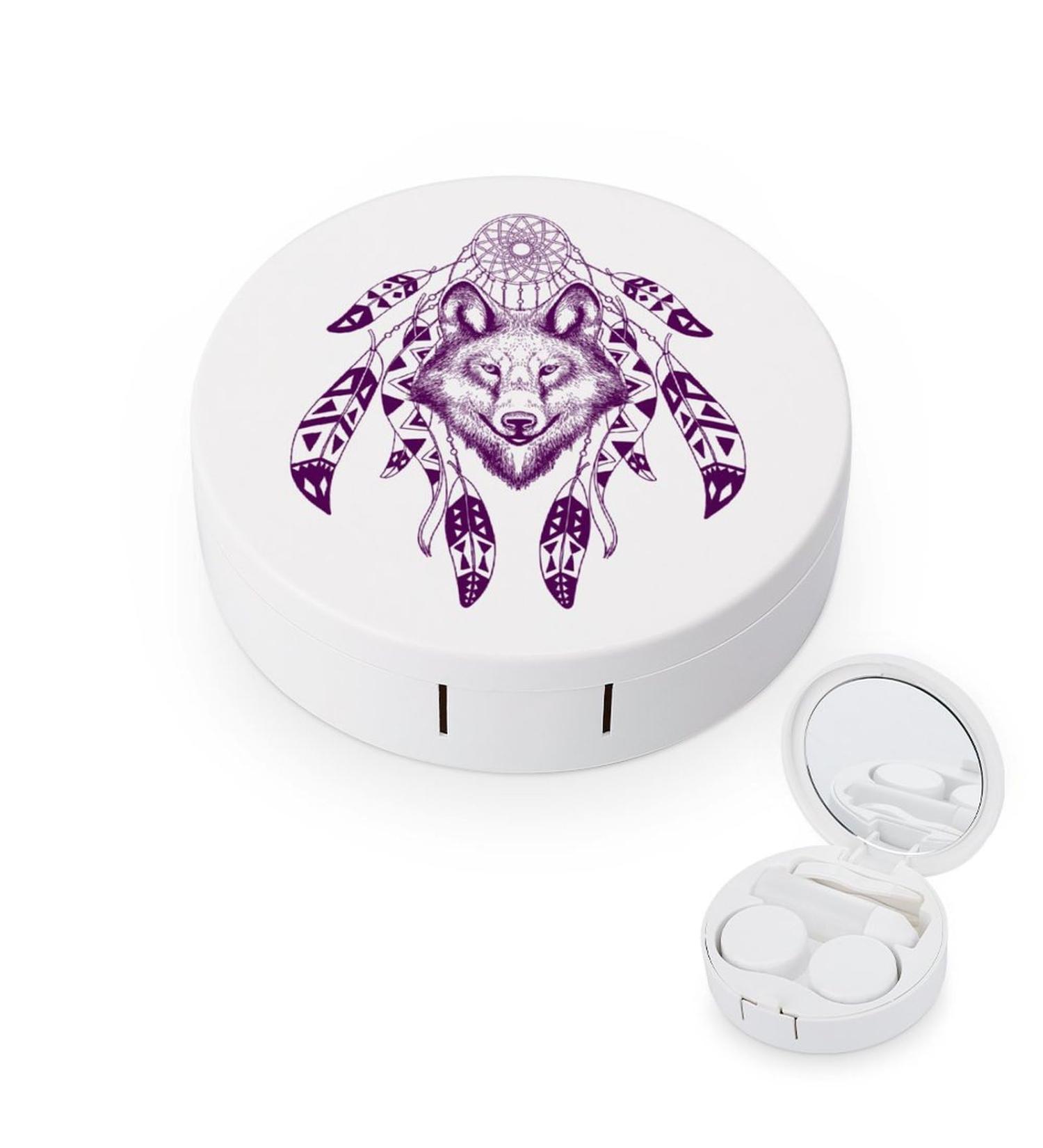 Tribal Wolf Head Contact Lens Case - Portable Travel Storage Box Kit with Mirror for Daily Use - Buy Online on GoSupps.com