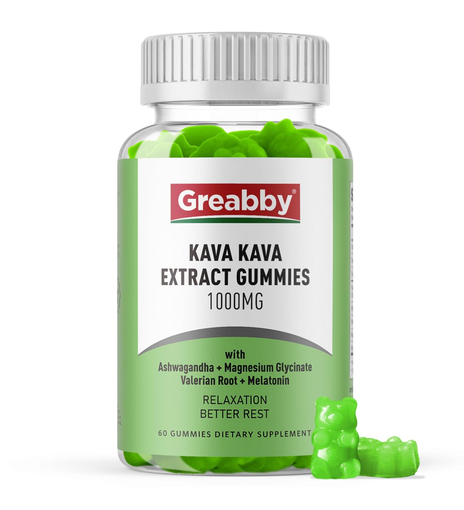 GREABBY Kava Kava Gummies 1000mg Per Serving, Sleep Support, Natural Lemon Flavor, 60 Vegan Gummies, Stress Relief & Relaxation Supplement - Buy Online on GoSupps.com