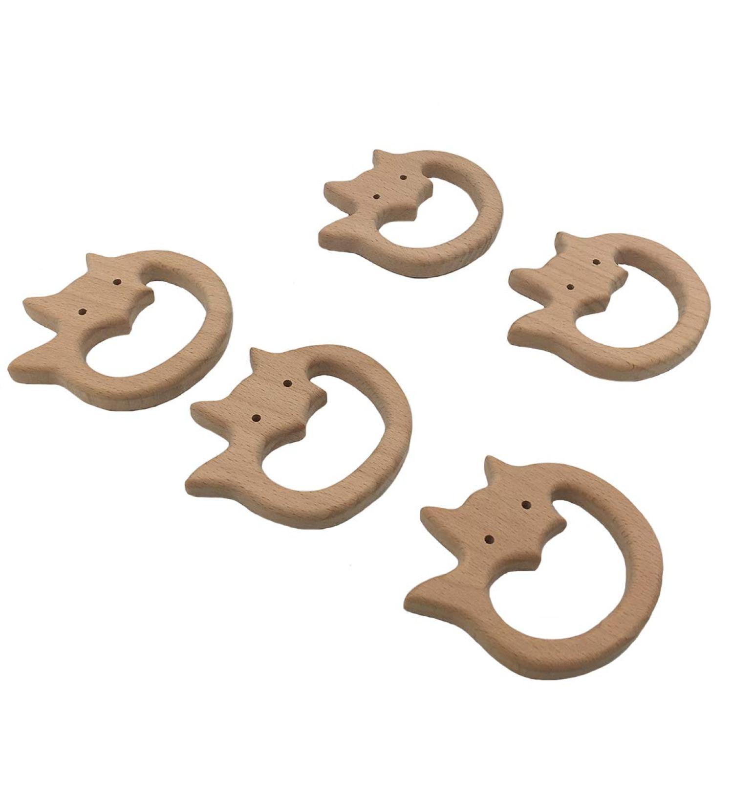 Wendysun 5pcs Cartoon Wood Teether Set - Natural Animal Bat Shape Baby Teething Beech Teether DIY Toy - Buy Online on GoSupps.com