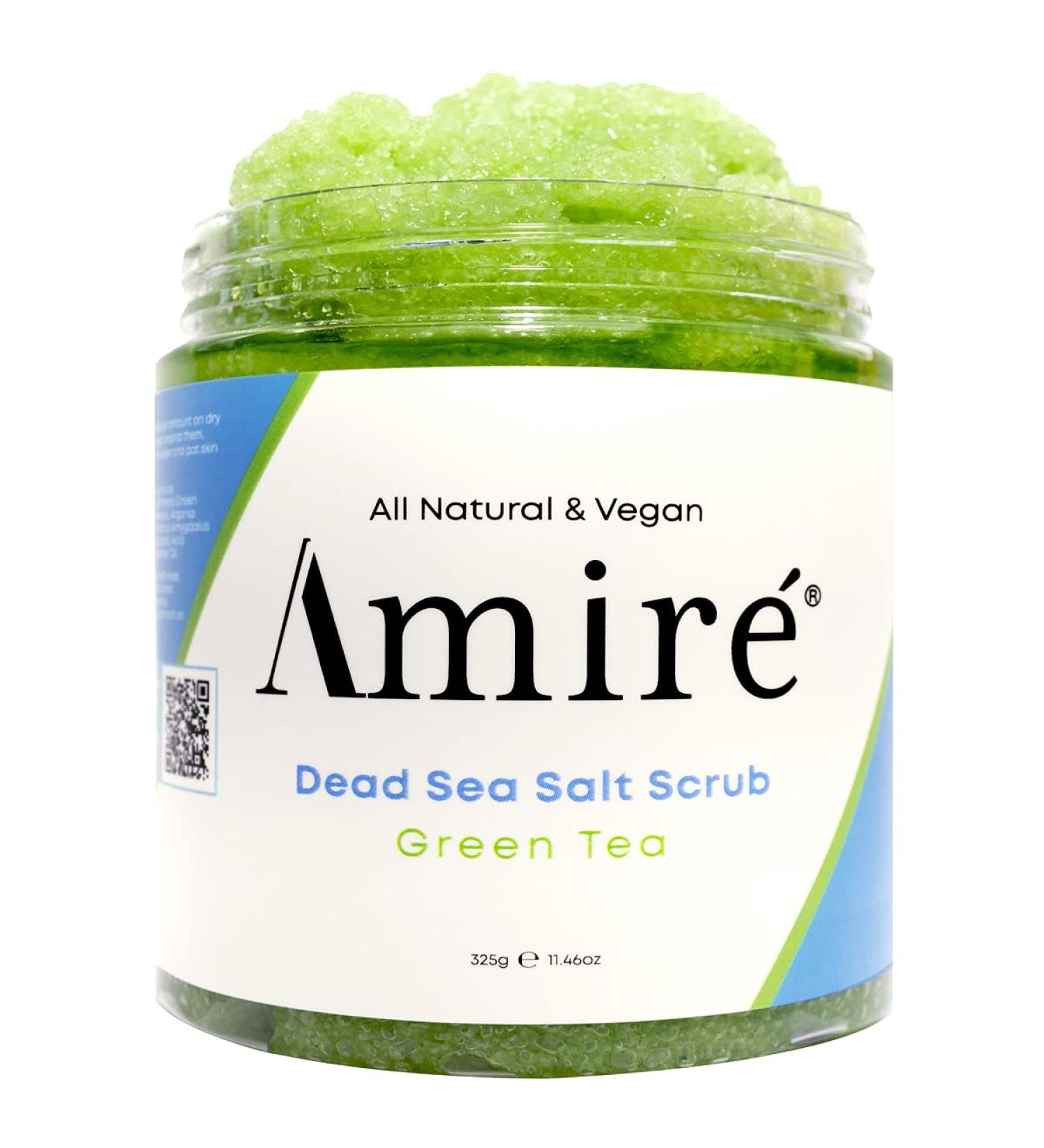 Amire Green Tea Dead Sea Salt Body Scrub | All Natural Body Polish with Argan Peppermint & Sunflower Oil - International Shipping Available - Buy Online on GoSupps.com