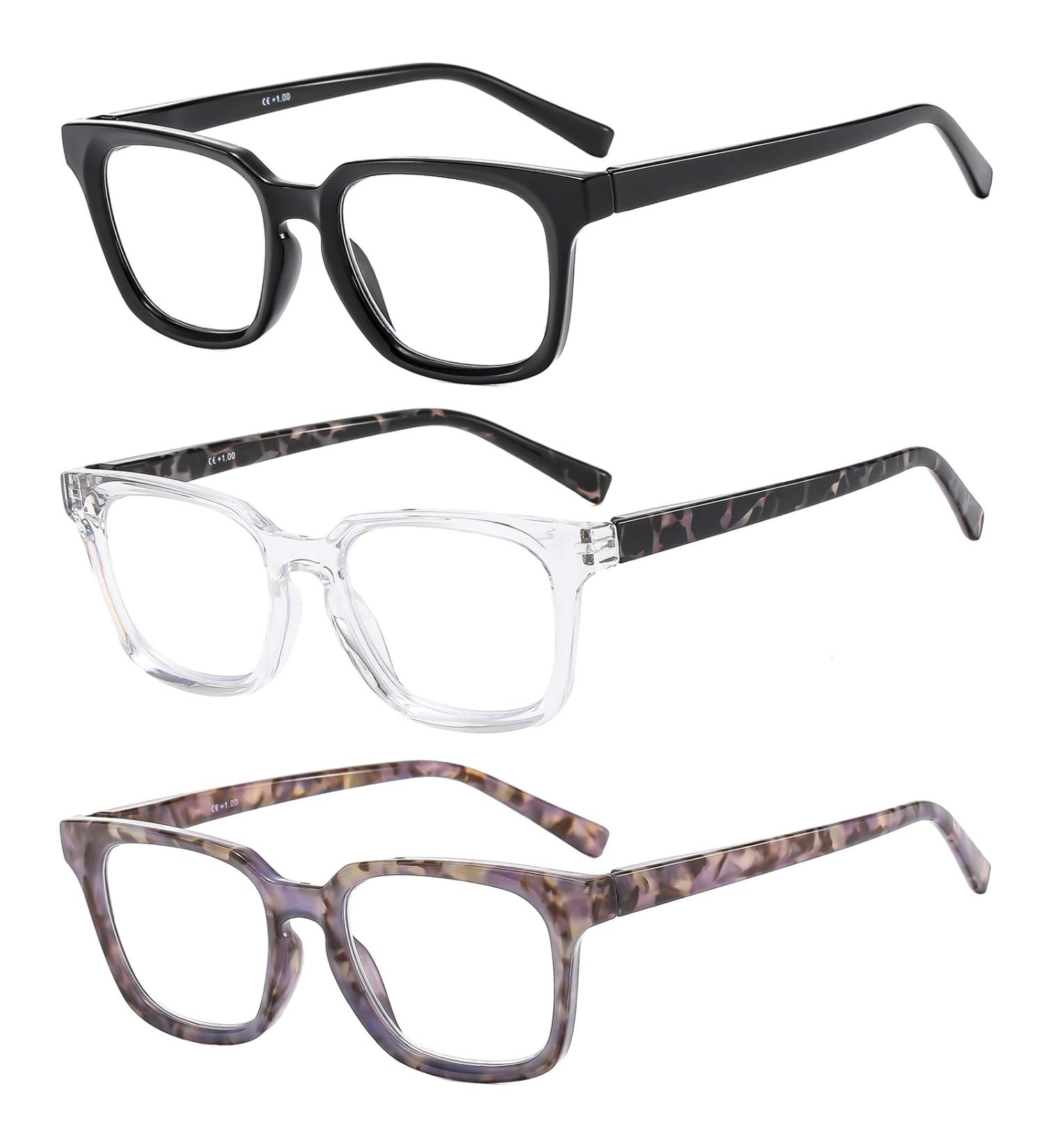 Suertree 3 Pack Reading Glasses with Blue Light Filter - Stylish Anti-Blue Visual Aid for Men & Women - 2.5x Magnification Quality Spring Hinge BM671 - Buy Online on GoSupps.com