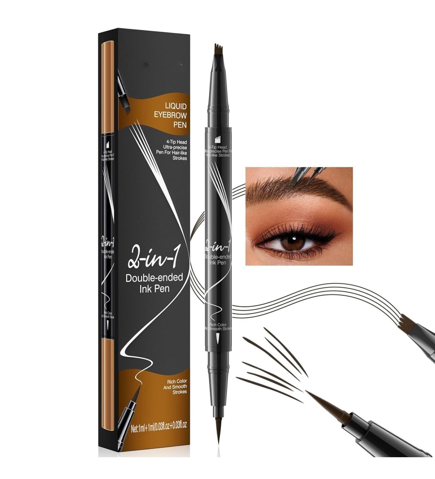 Hellokiss Liquid Eyebrow Pen Trailott Eyebrow Pen Hellokiss Liquid Eyebrow Pen 4 Tips 2-in-1 Microblading Eyebrow Pencil Waterproof Double Head Liquid Eyebrow Pencil for Natural Makeup All Day(Lig - Buy Online on GoSupps.com