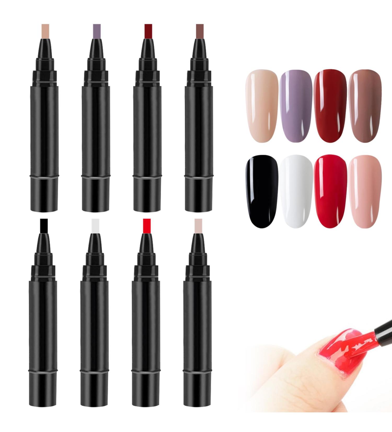 Nail Art Pens Set - 8 Colors 3-in-1 5ml One Step DIY Nail Gel Pen for Women Girls - Manicure Pedicure Varnish Pens for Home Salon - Buy Online on GoSupps.com