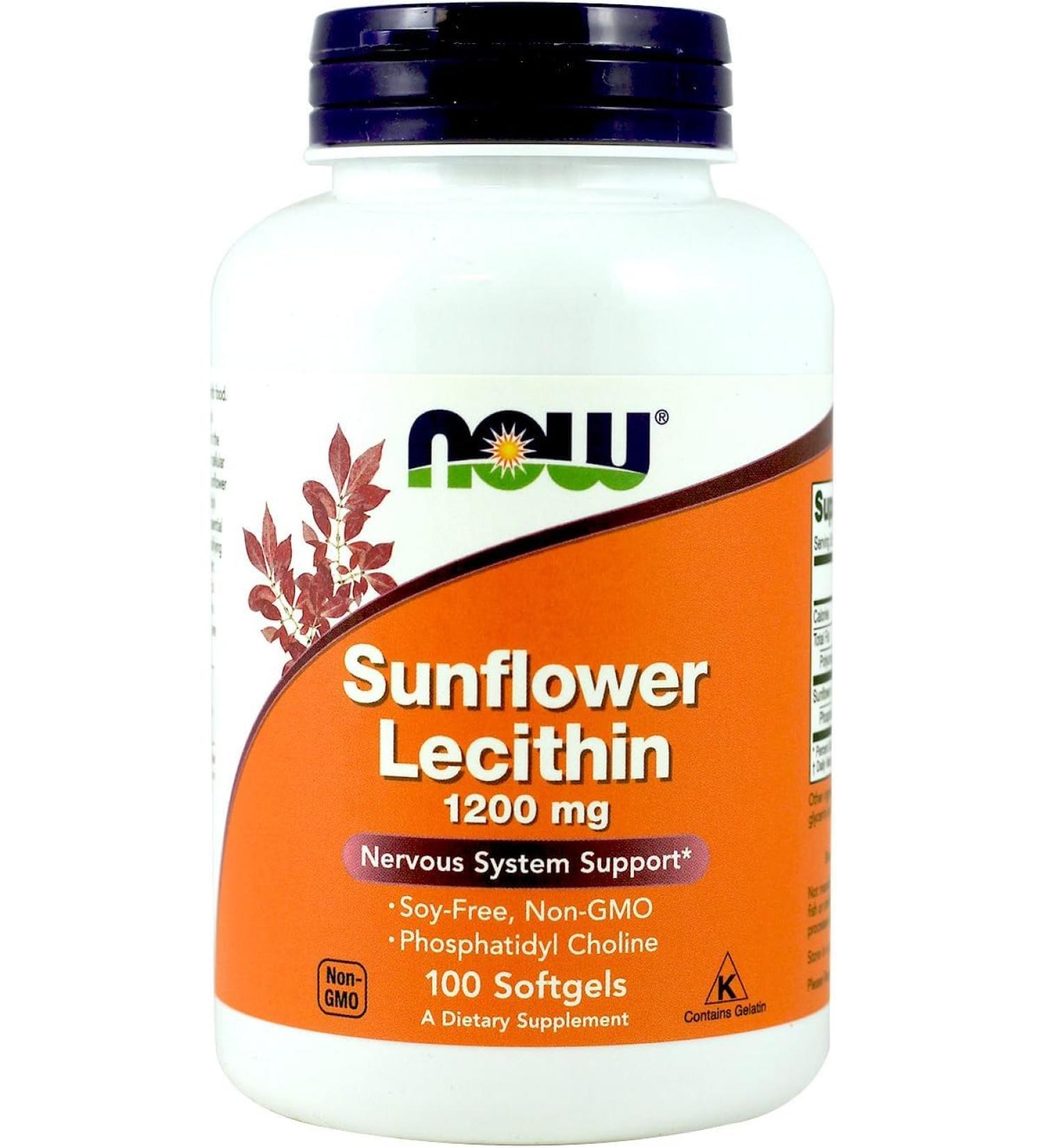 Now Supplements Sunflower Lecithin 1 200 mg High Dose 100 Softcapsules Lab Tested Soy Free Gluten Free Non-GMO - Buy Online on GoSupps.com