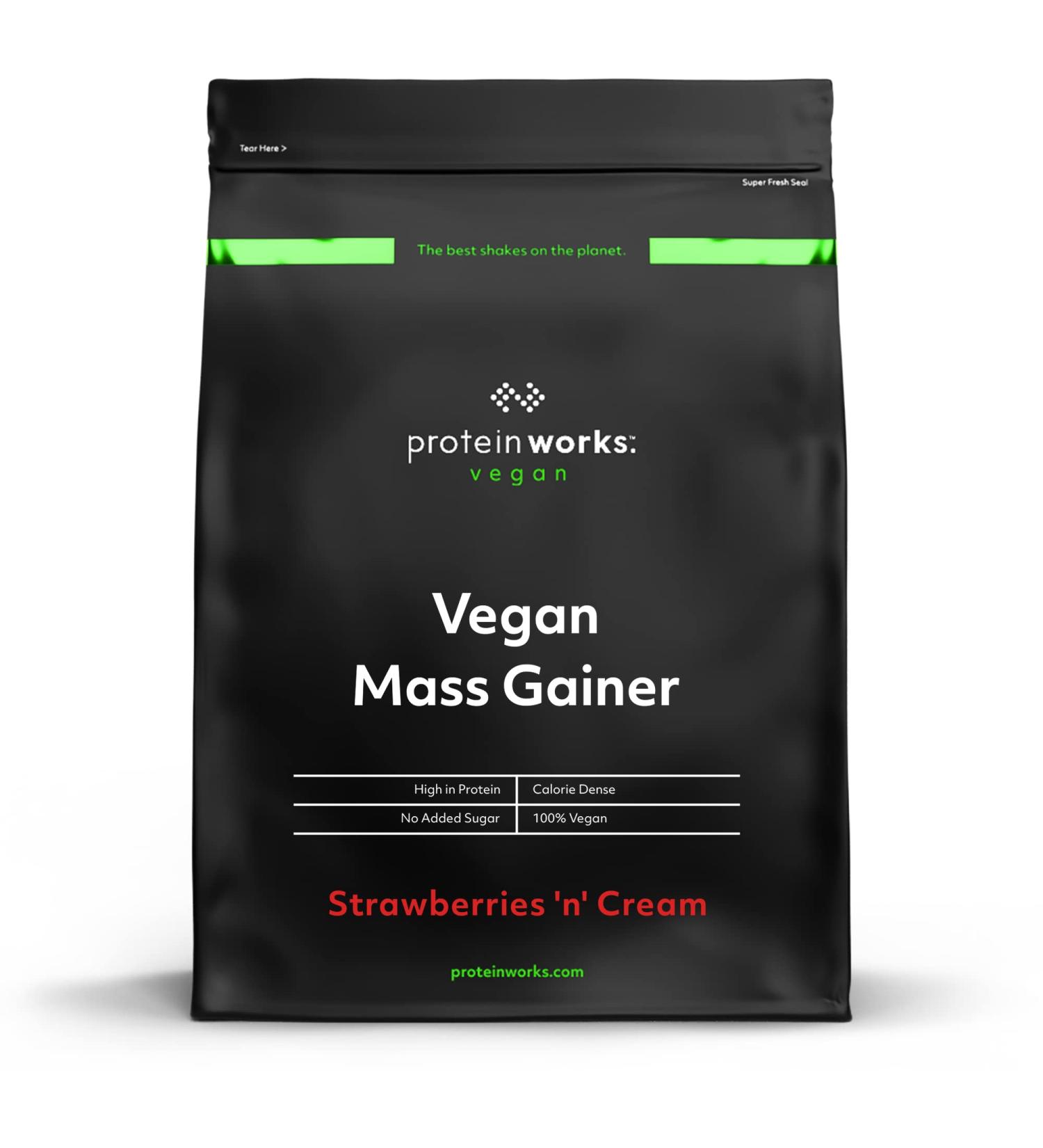 THE PROTEIN WORKS Vegan Gainer | 100% Plant-Based | High-Calorie Protein Powder | Weight Gain | THE PROTEIN WORKS | Strawberry Cream | 2kg