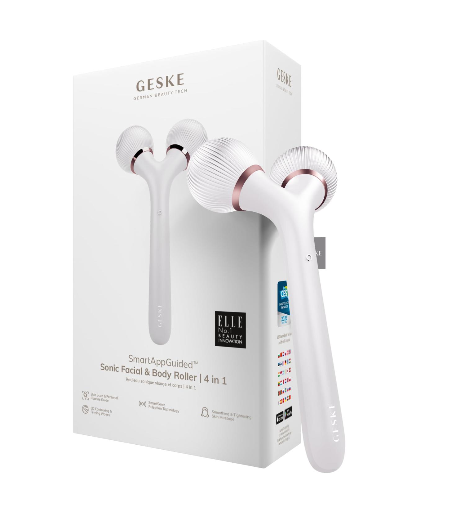 Geske SmartAppGuided Sonic Facial & Body Roller | 4-in-1 Dermaroller Device for Face & Body | Professional Facial Scooter for Sculpting & Defining - Buy Online on GoSupps.com