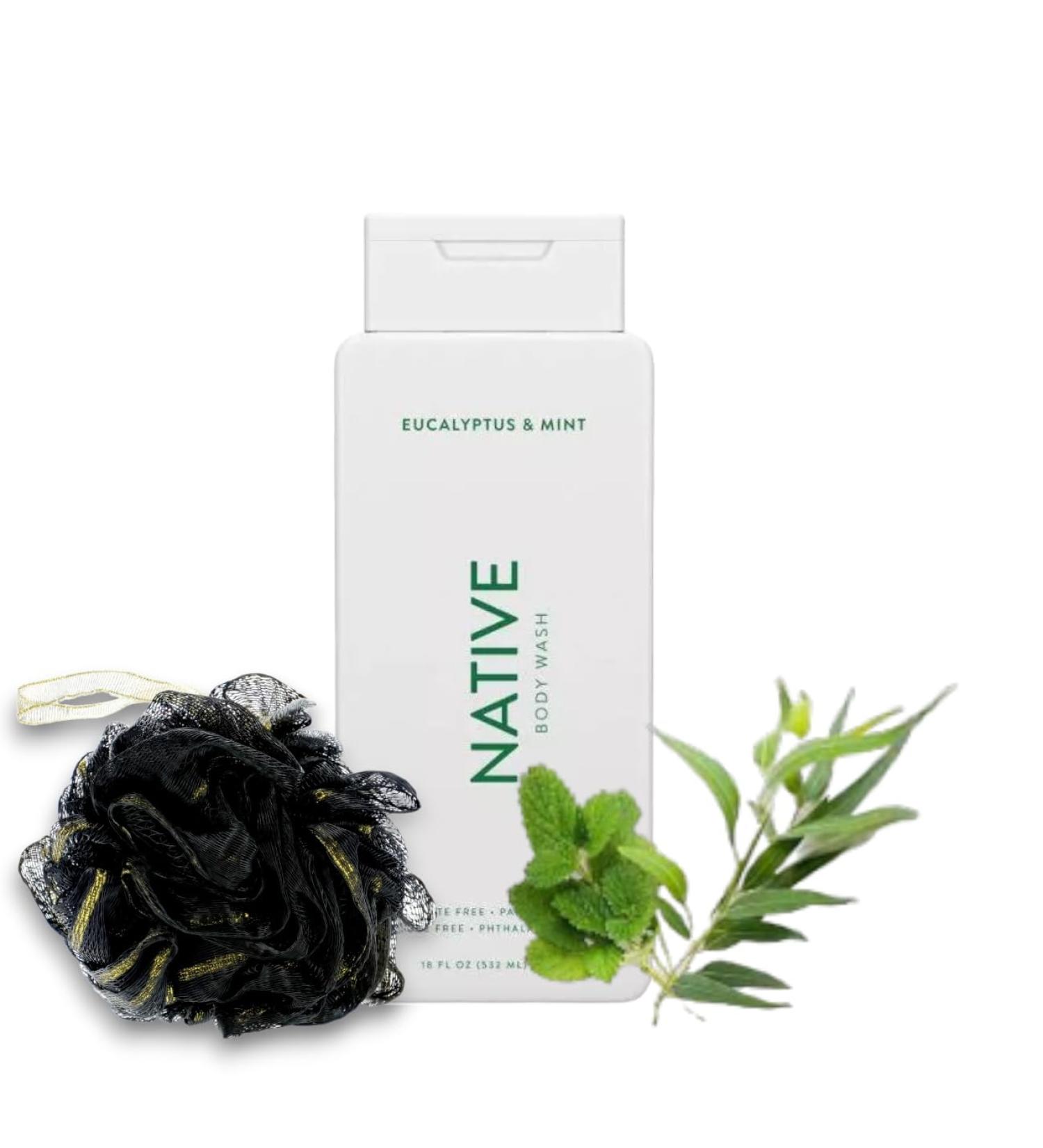 Buy Native Body Wash Eucalyptus & Mint - 16 fl oz with Bath Loofah Sponge | International Shipping Available - Buy Online on GoSupps.com