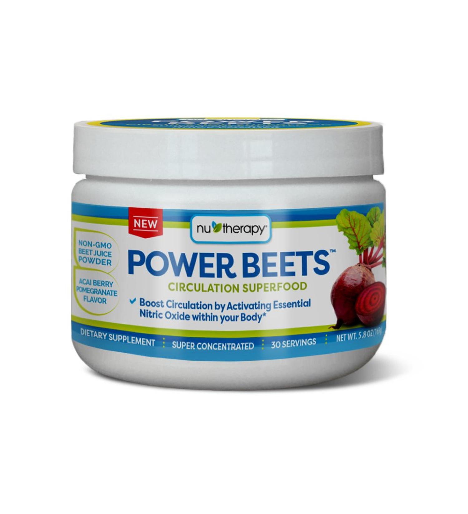Nu-Therapy Power Beets - Super Concentrated Circulation Superfood - Acai Berry Pomegranate Flavor - Non-GMO Beet Juice Powder - 30 Servings - 5.8 oz - Buy Online on GoSupps.com
