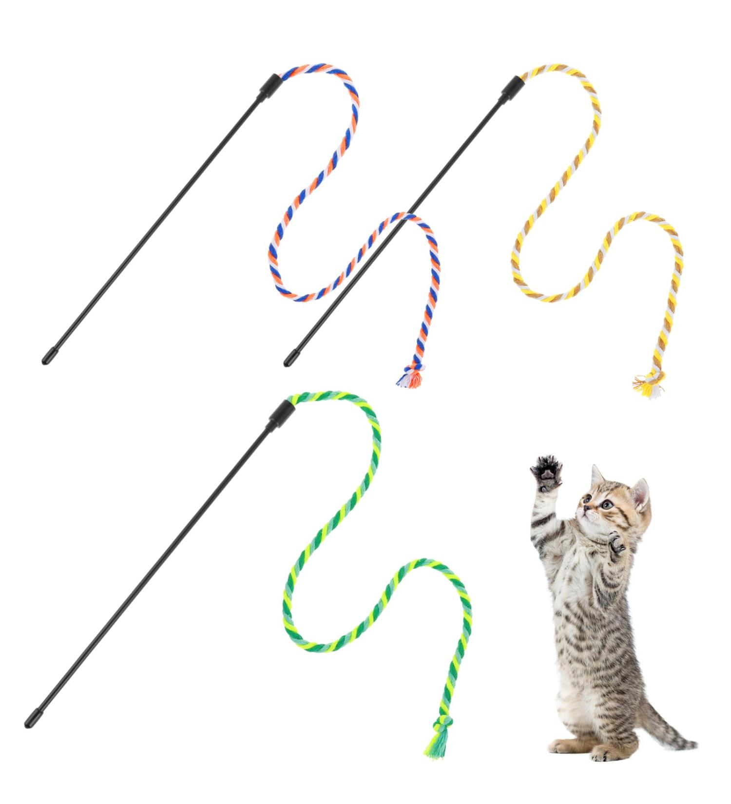 Simarro Interactive Cat Stick Toys - 3PC Colorful Bite-Proof Rope Wands for Kitten Training & Exercise | Teasing & Playful Fun - Buy Online on GoSupps.com