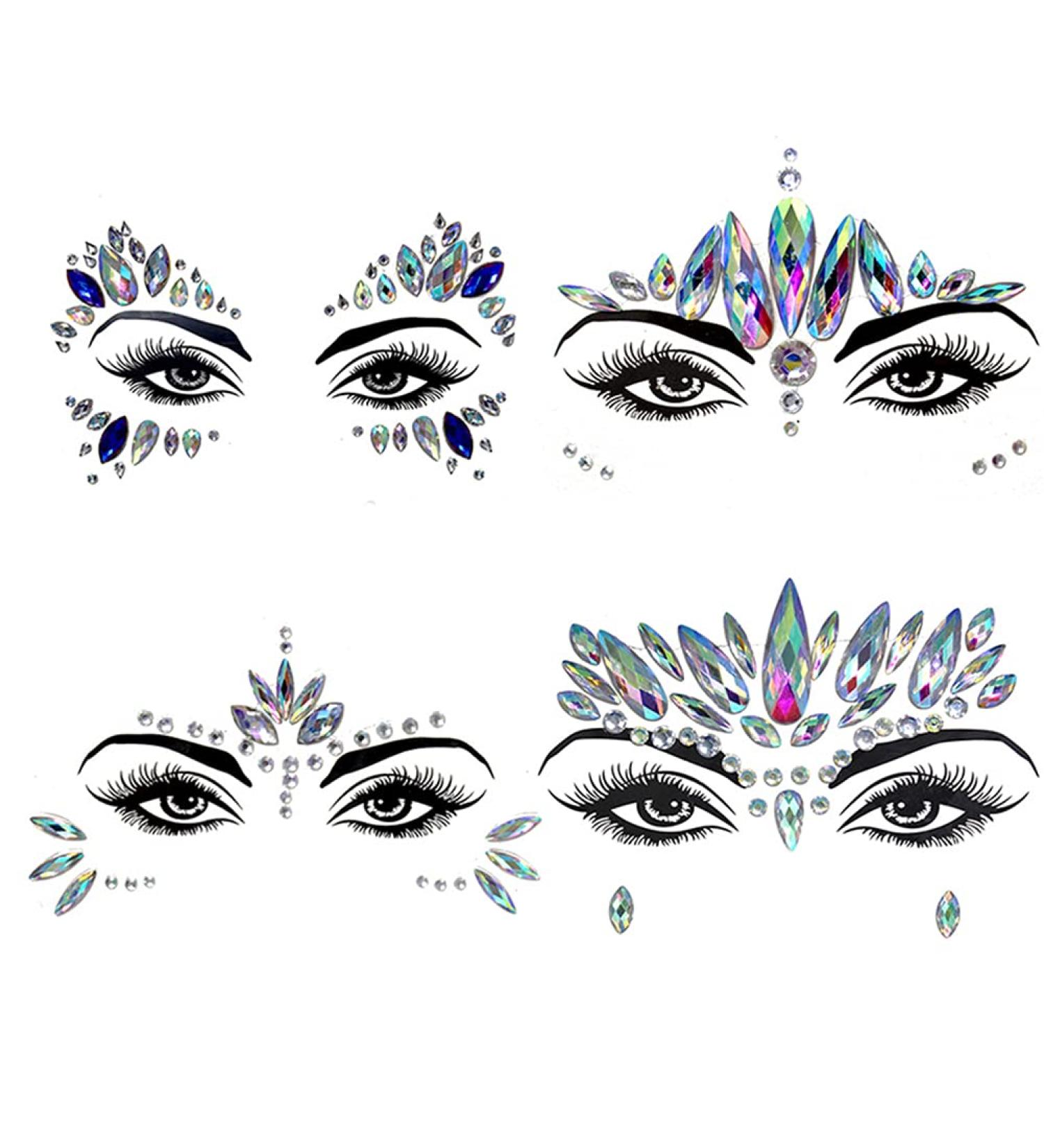 Halloween Mermaid Crystal Face Stickers - 4 Sets Rhinestone Festival Jewels for Women and Kids - Cosplay Fairy Costume Accessories - Buy Online on GoSupps.com