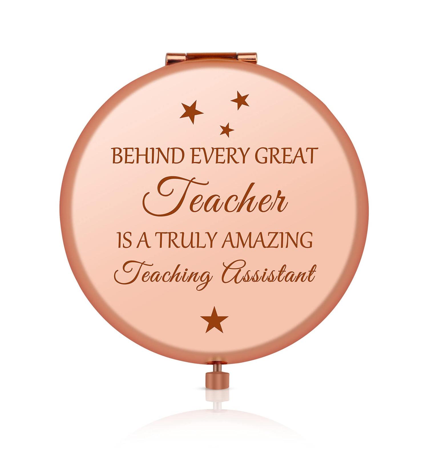 Teacher's Assistant Appreciation Gift - Rose Gold Compact Mirror for Paraeducator - Retirement or Thank You Gift for Paraprofessional - Pocket Makeup Mirror for Para Teacher - Unique Teacher's Aide Gift - Buy Online on GoSupps.com