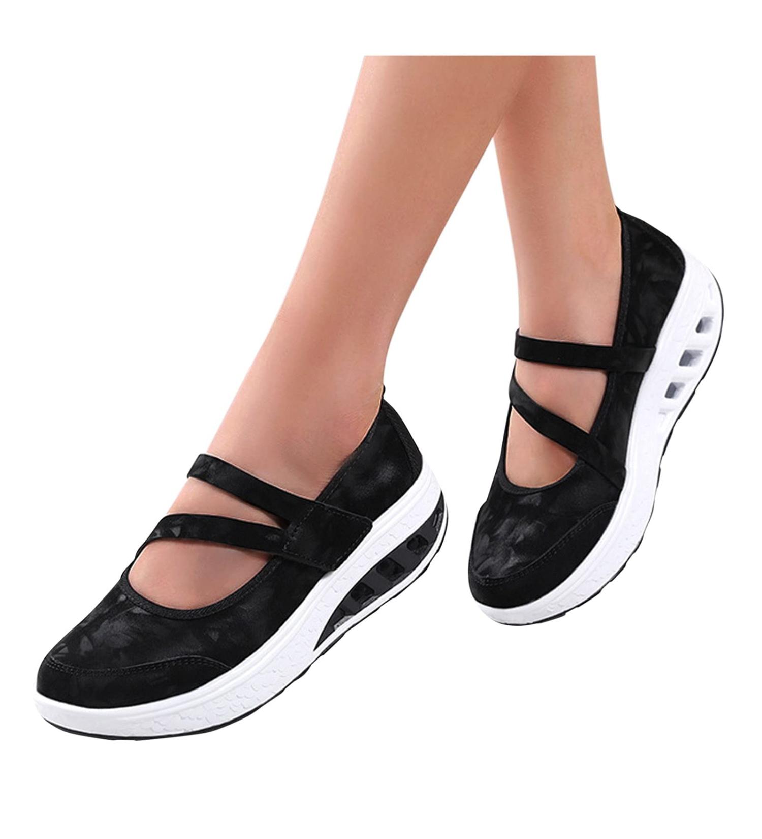 Nihewoo Casual Wedges Slip-on Shoes | Women's Breathable Flats with Arch Support in Black 9.5-10 - Buy Online on GoSupps.com