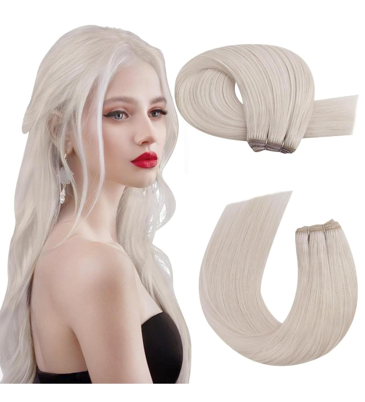 Moresoo Human Hair Weft White Blonde Double Weft Human Hair Extensions 100g Sew in Hair Extensions 20 Inch #60A 20 Inch(Pack of 1) WEFT #60A - Buy Online on GoSupps.com