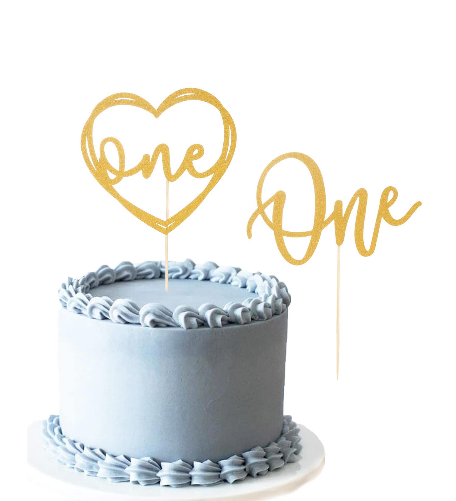 Cake Topper for 1st Birthday - Glitter Golden Wedding First Anniversary Cake Decorating Supplies Baby Photo Booth Props Cake Toppe Gold-01 - Buy Online on GoSupps.com