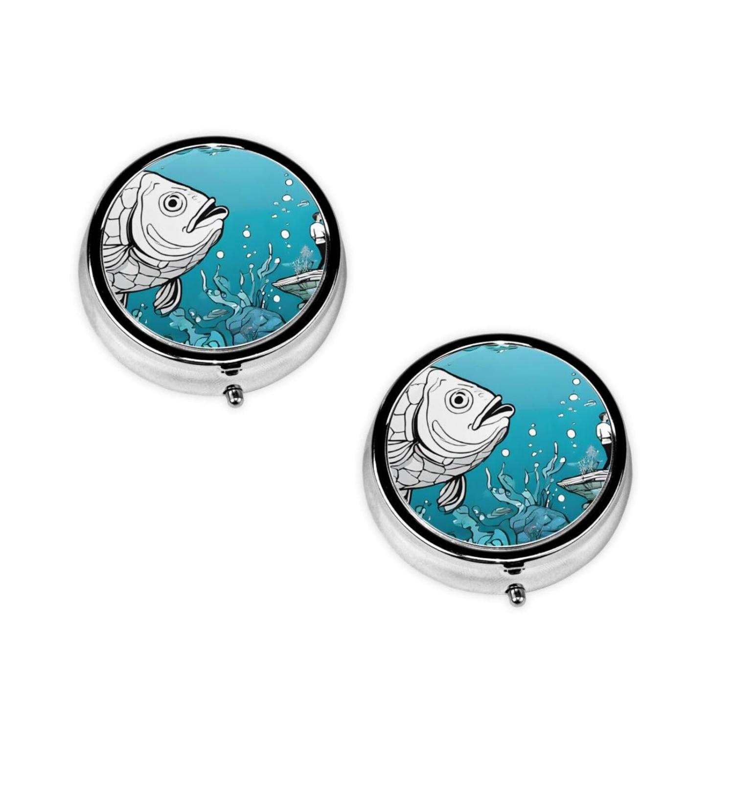 Big Fish Printed Mini Round Pill Box | 3 Compartment Travel Pill Organizer | Portable Medicine Case for Home & Office - International Shipping Available - Buy Online on GoSupps.com