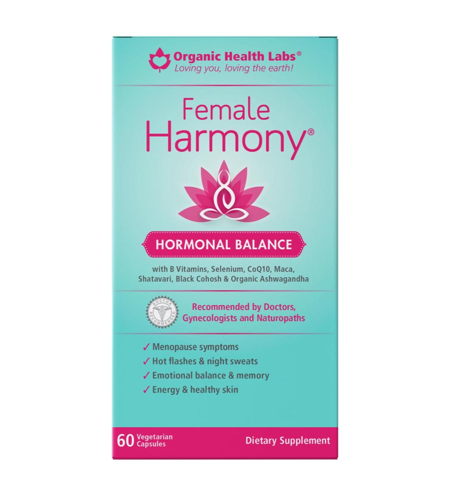Organic Health Labs Female Harmony - Natural Hormonal Support for Women | 60 Veggie Capsules - Organic Vegan & Effective - Buy Online on GoSupps.com