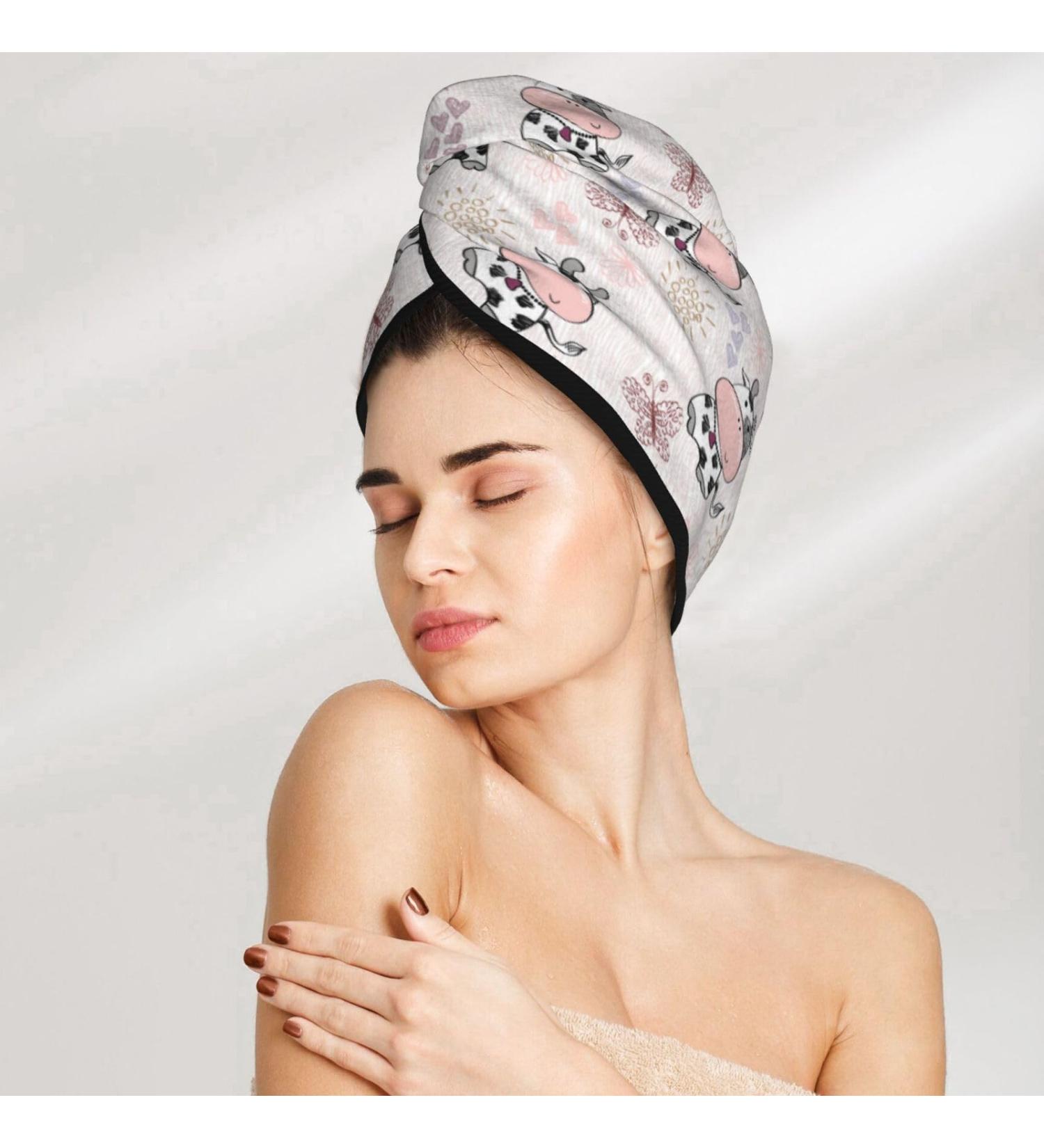 Buy Cartoon Cows Pink Microfiber Hair Towel - Super Absorbent Quick Dry Hair Turban for Women Girls & Kids | Perfect for Curly Long & Thick Hair - Buy Online on GoSupps.com