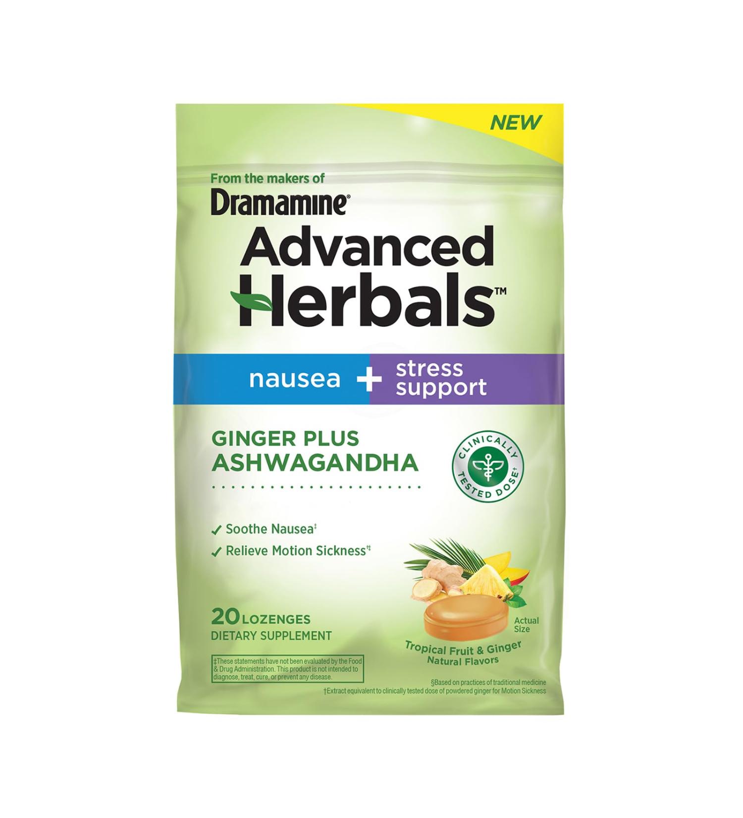 Advanced Herbals Nausea & Stress Support Lozenges | Ginger & Ashwagandha | Tropical Fruit Flavor | 20 Ct - Ships Internationally - Buy Online on GoSupps.com